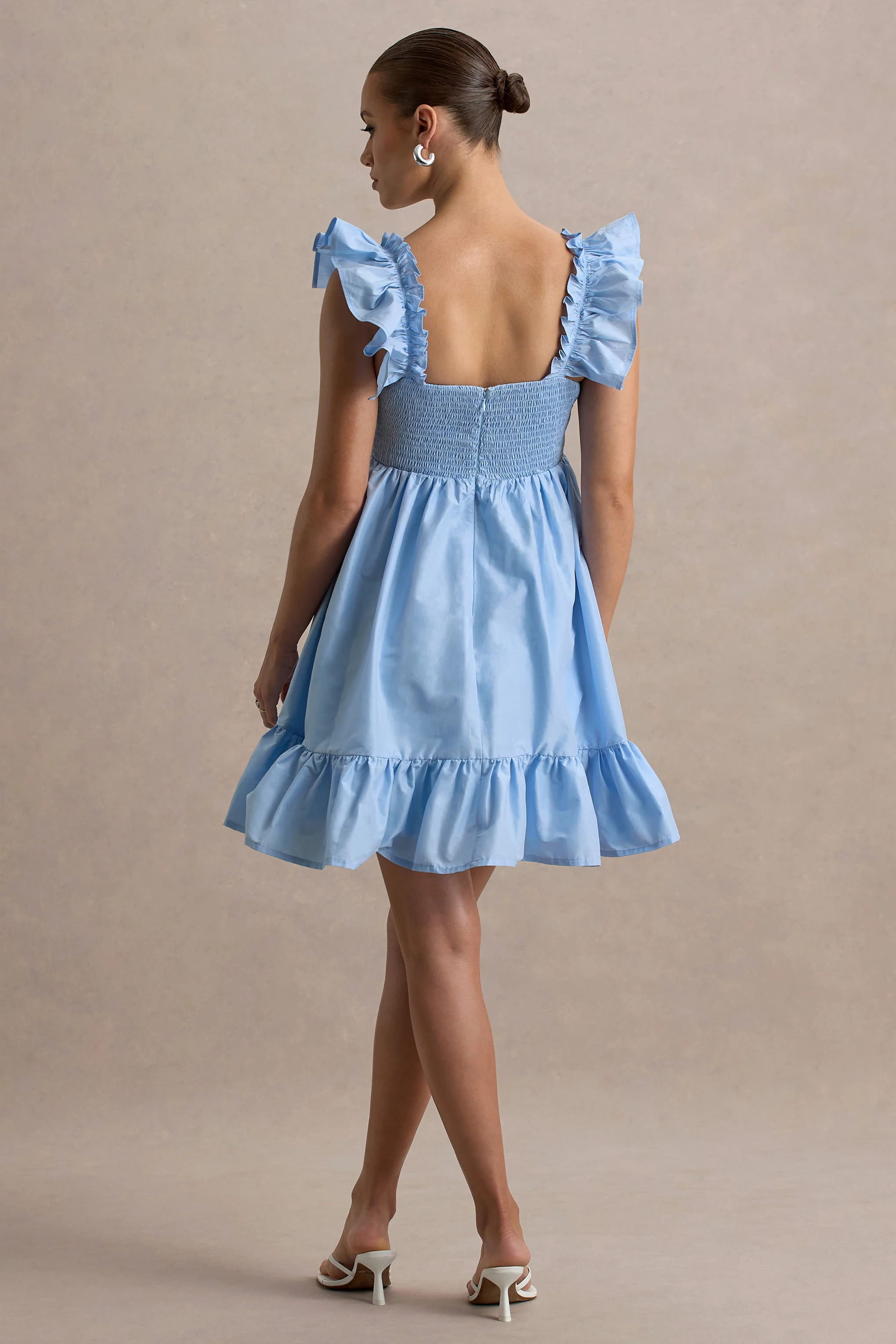 Dolly Daze | Powder Blue Ruffle Sleeve Babydoll Maternity Mini Dress - Image 2