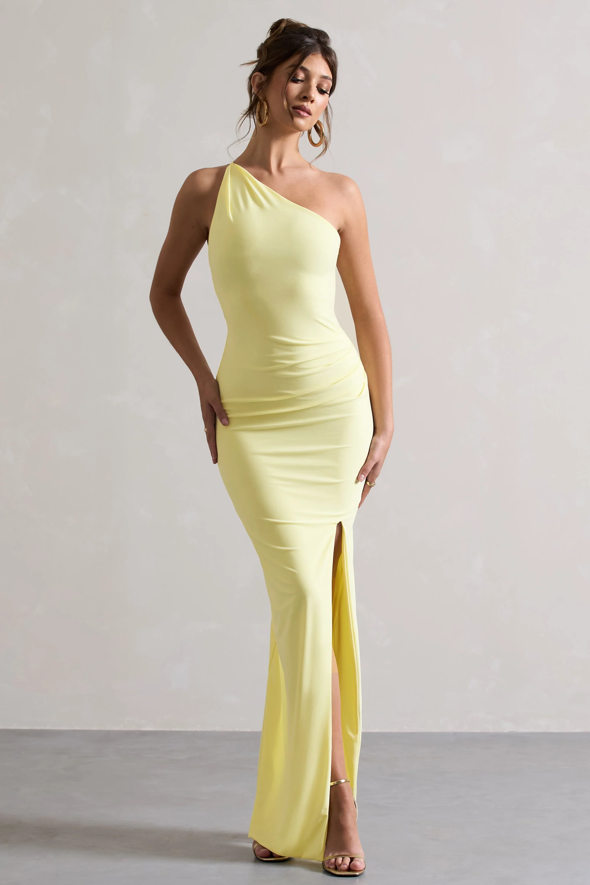 Dressing Up | Lemon One Shoulder Maxi Dress With Open Back Detail - Image 5