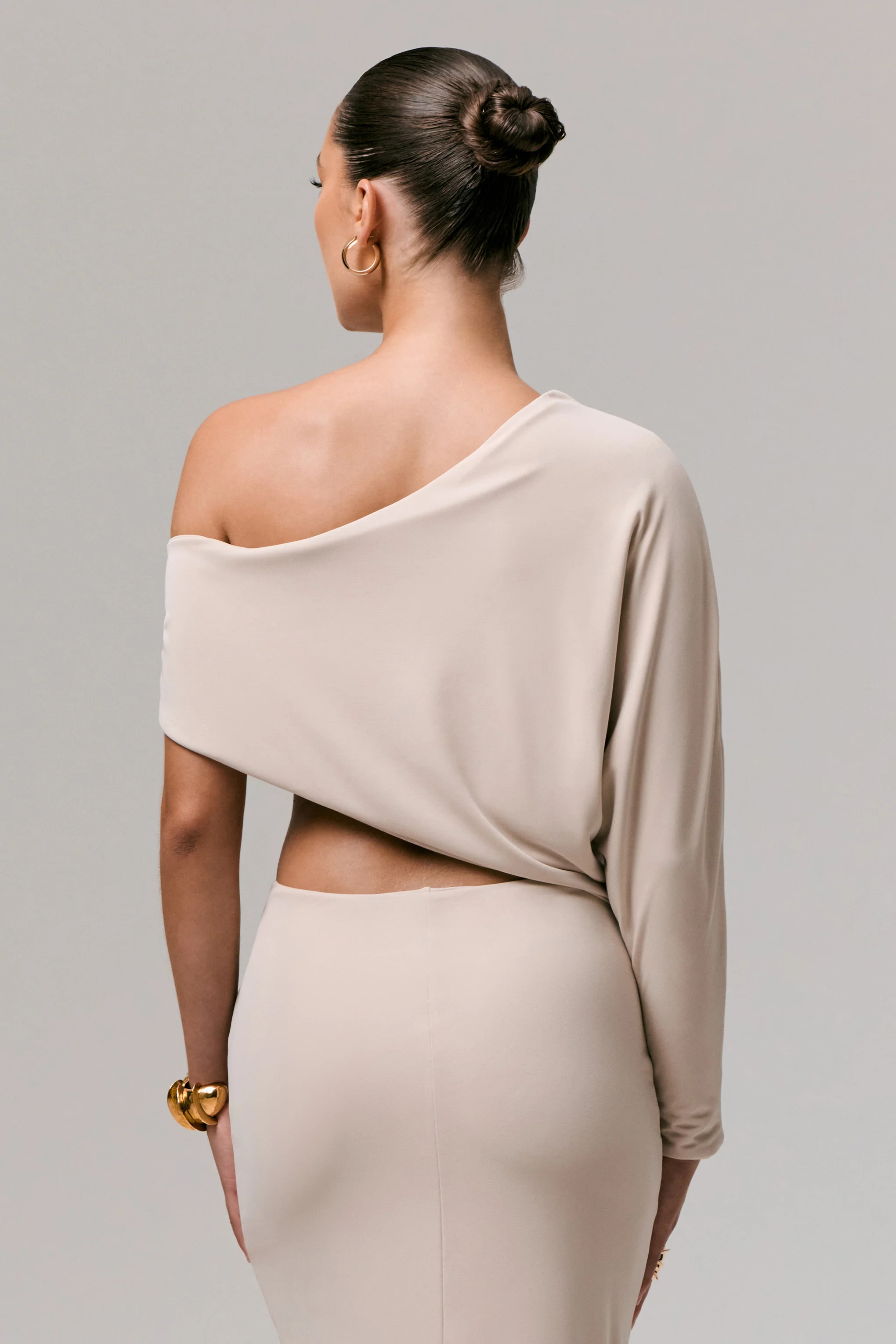 Dua | Stone Asymmetric One-Sleeve Draped Top - Image 2