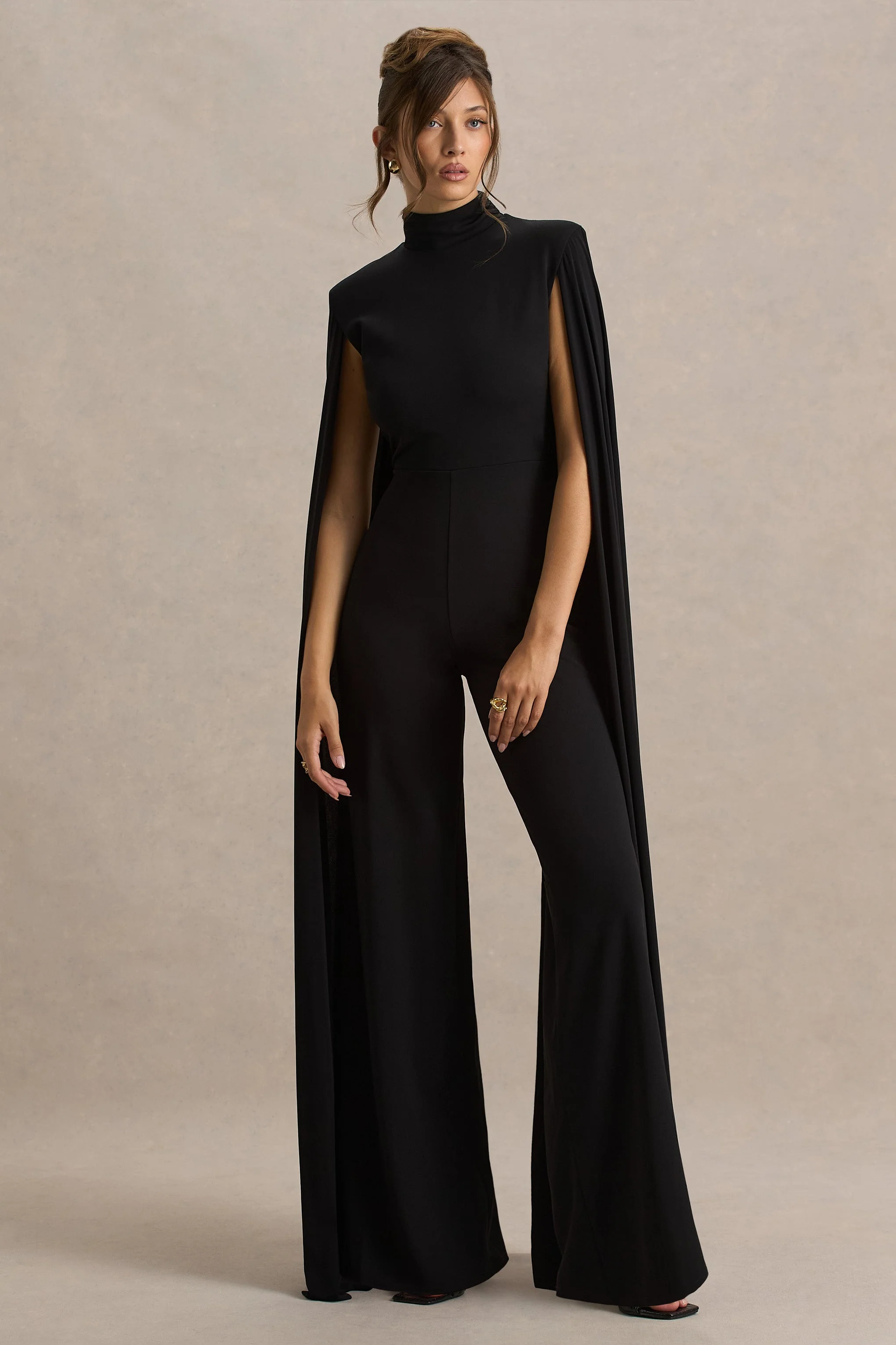 Dulcet | Black High-Neck Jumpsuit With Cape Sleeves - Image 5