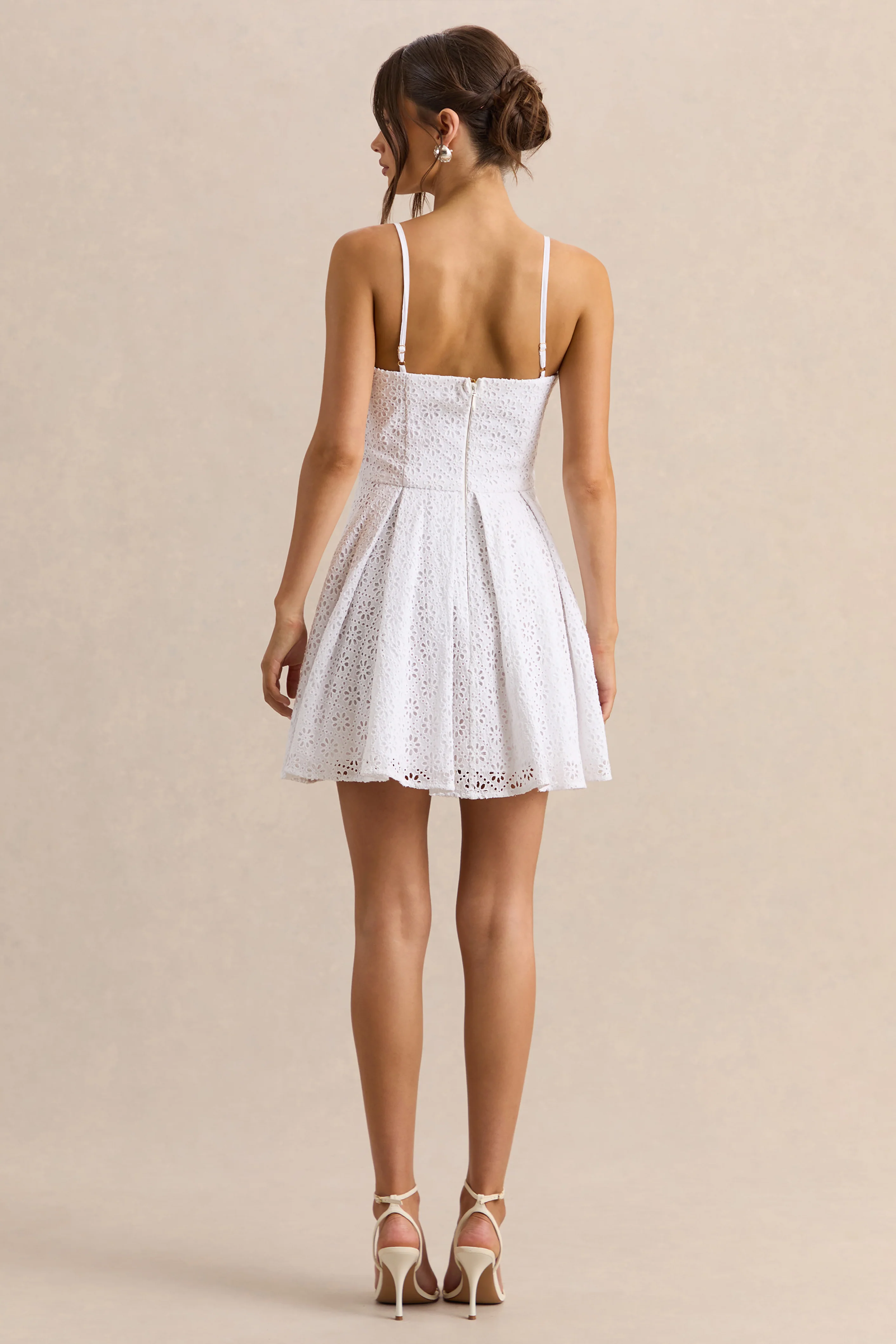 Elina | White Square-Neck Mini Dress With Bow Detail - Image 2