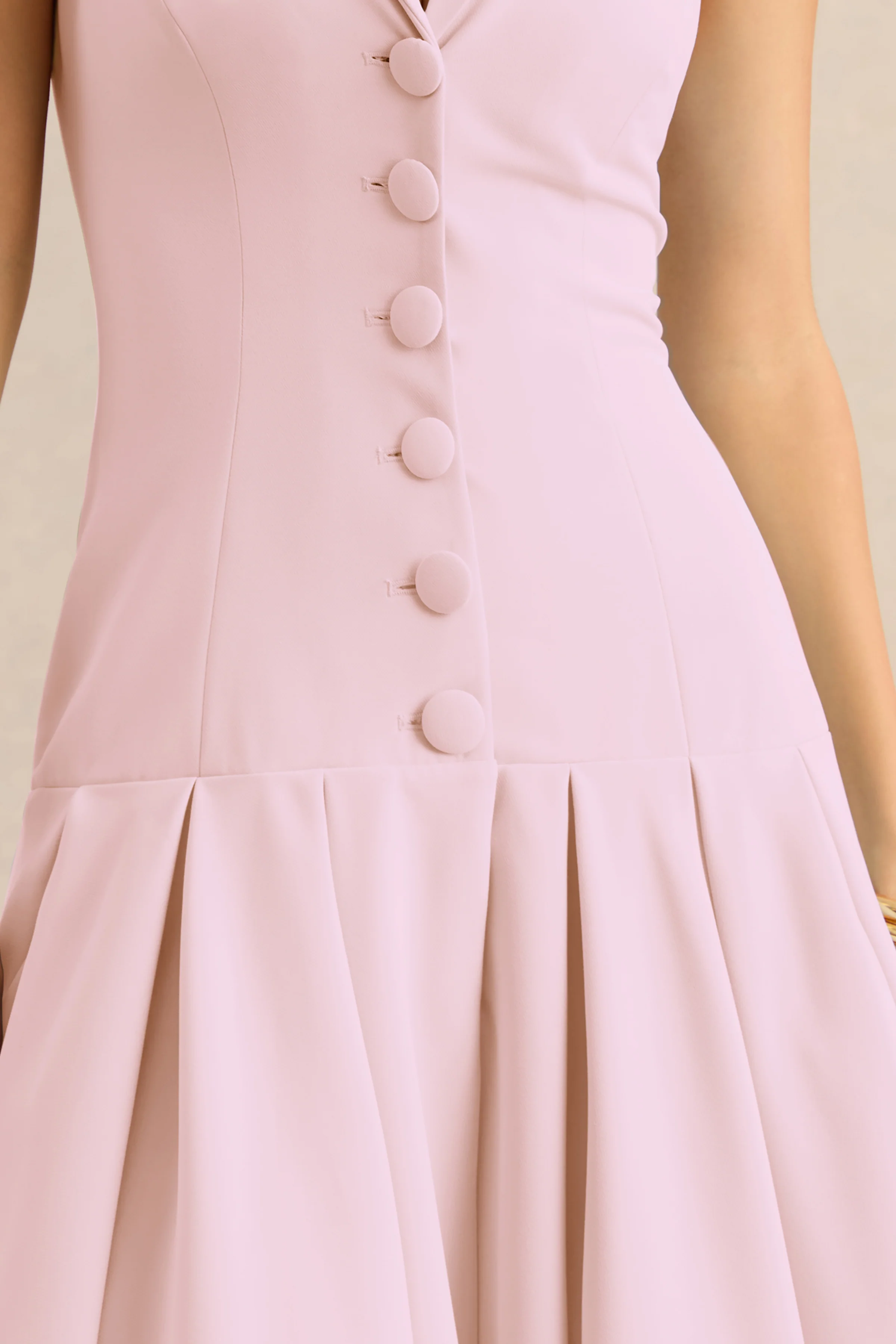 Elise | Light Pink Plunge-Neck Midi Dress With Drop-Waist - Image 7