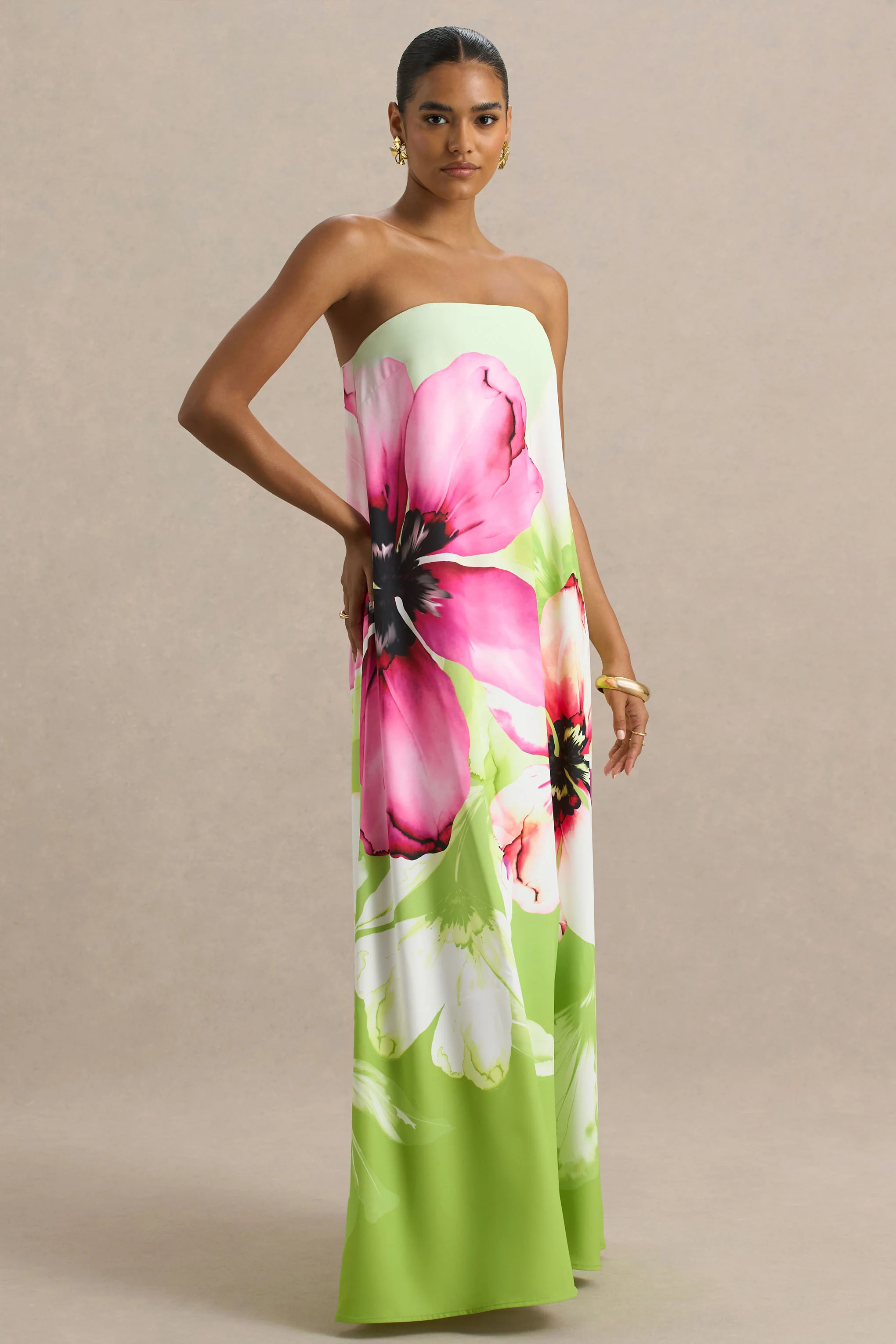 Ellery | Lime Floral Print Bandeau Maxi Dress - Image 4