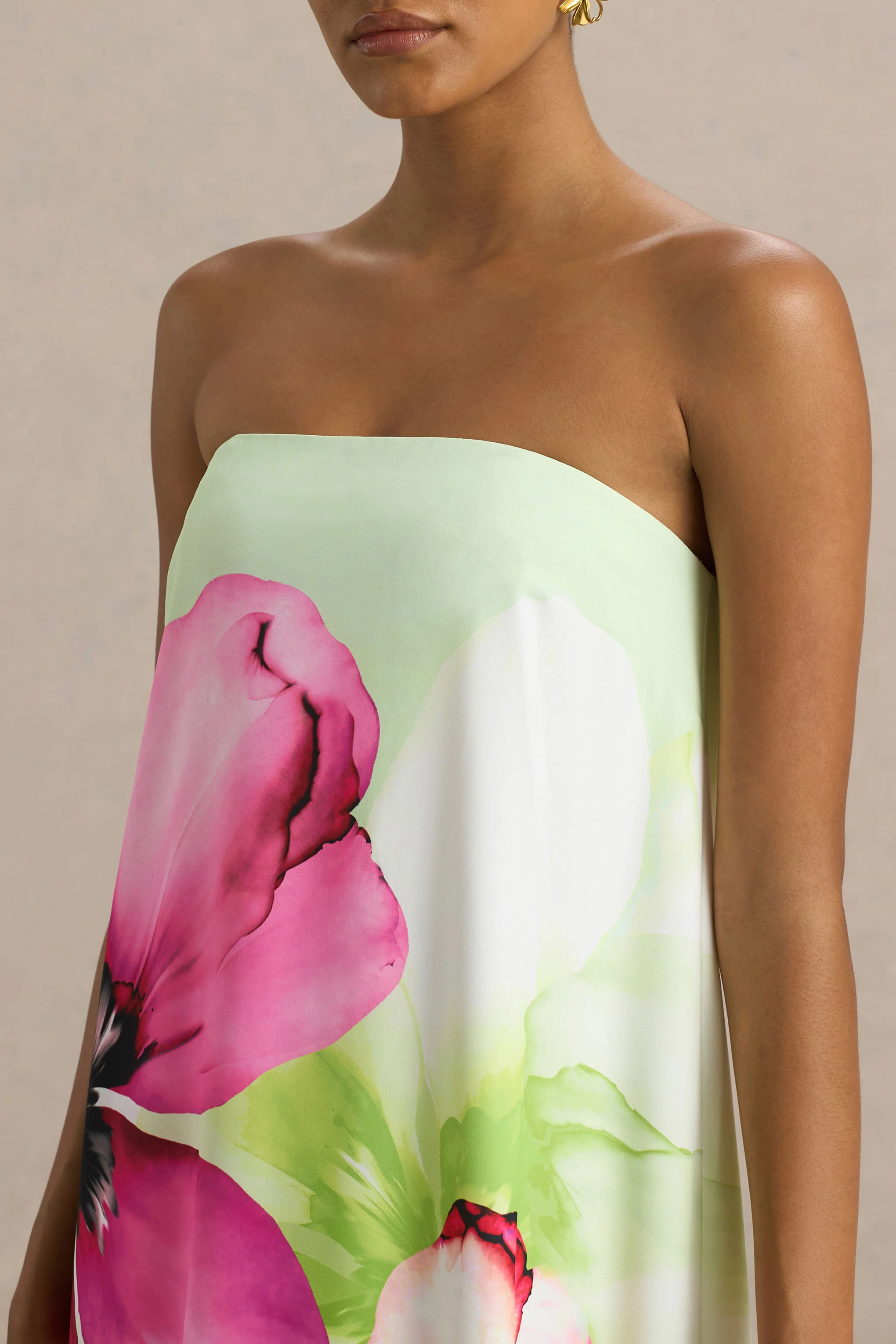 Ellery | Lime Floral Print Bandeau Maxi Dress - Image 5
