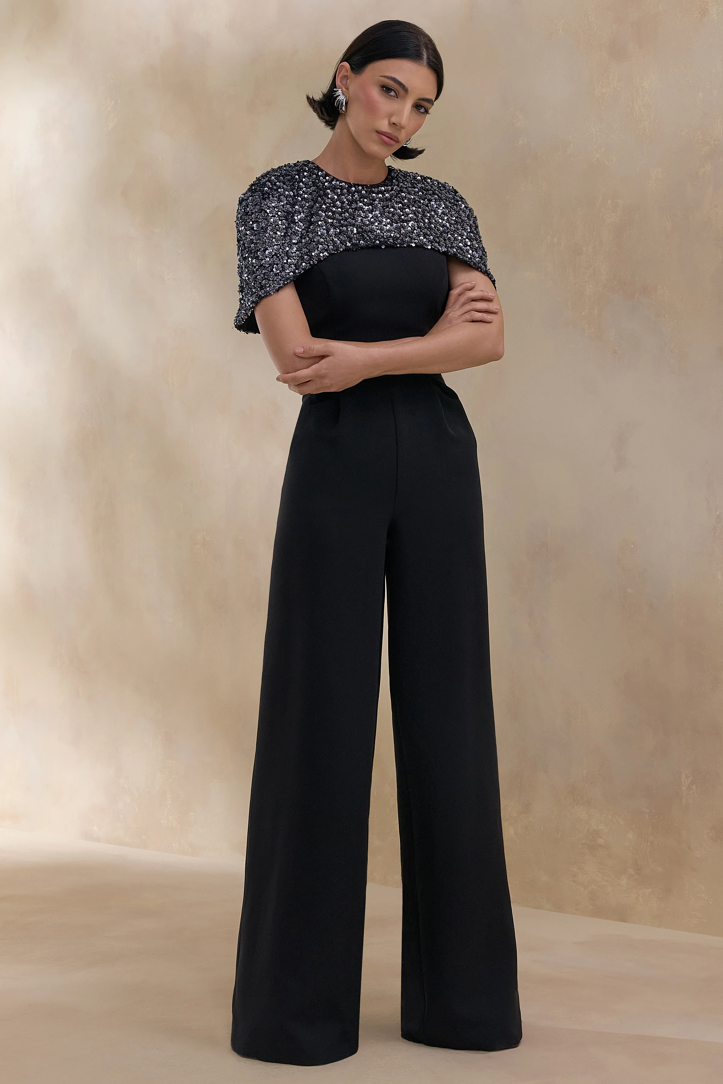 Eloriana | Black Hand-Embellished High-Neck Jumpsuit - Image 5