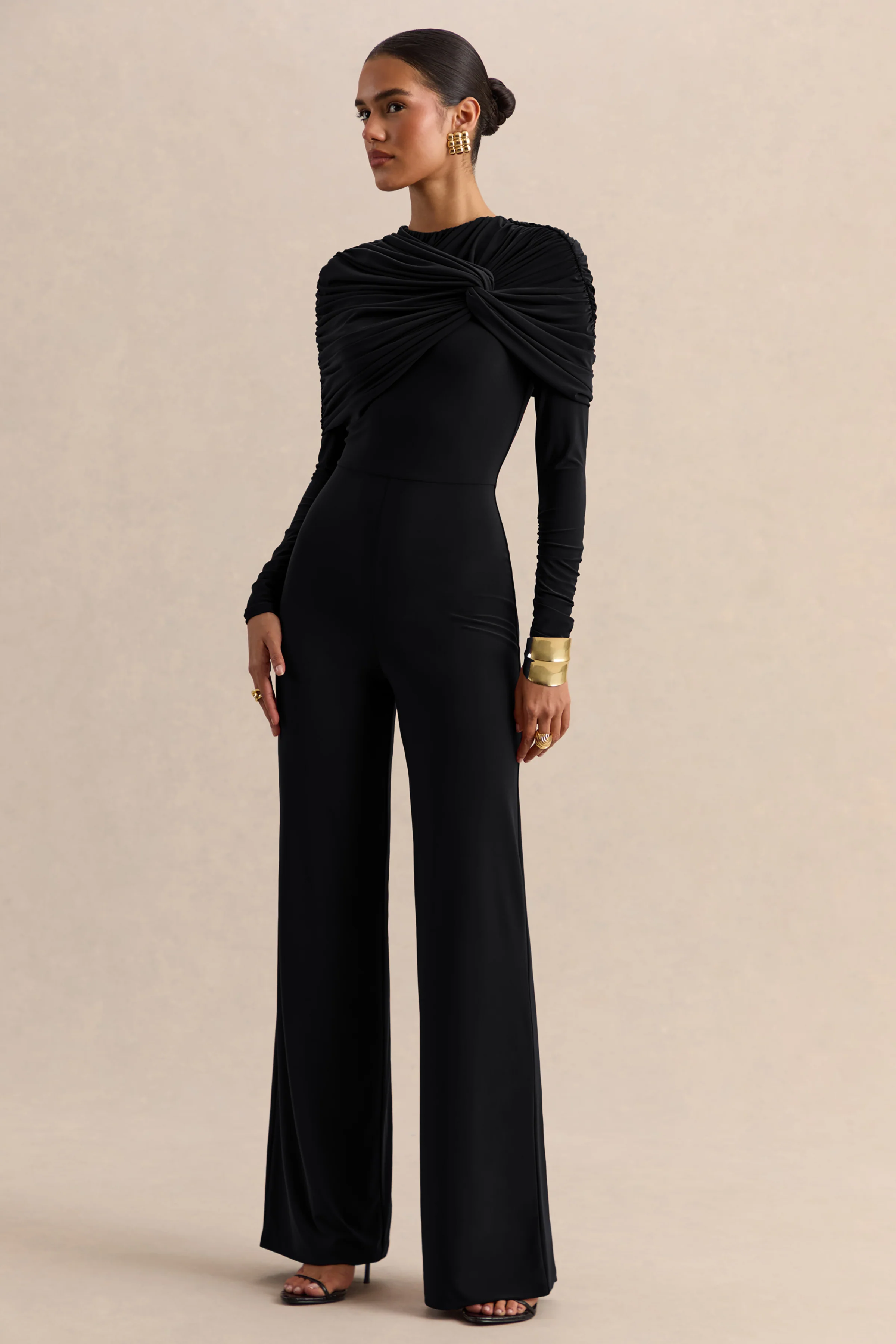 Eloura | Black High-Neck Jumpsuit With Twist-Gathered Detail - Image 4