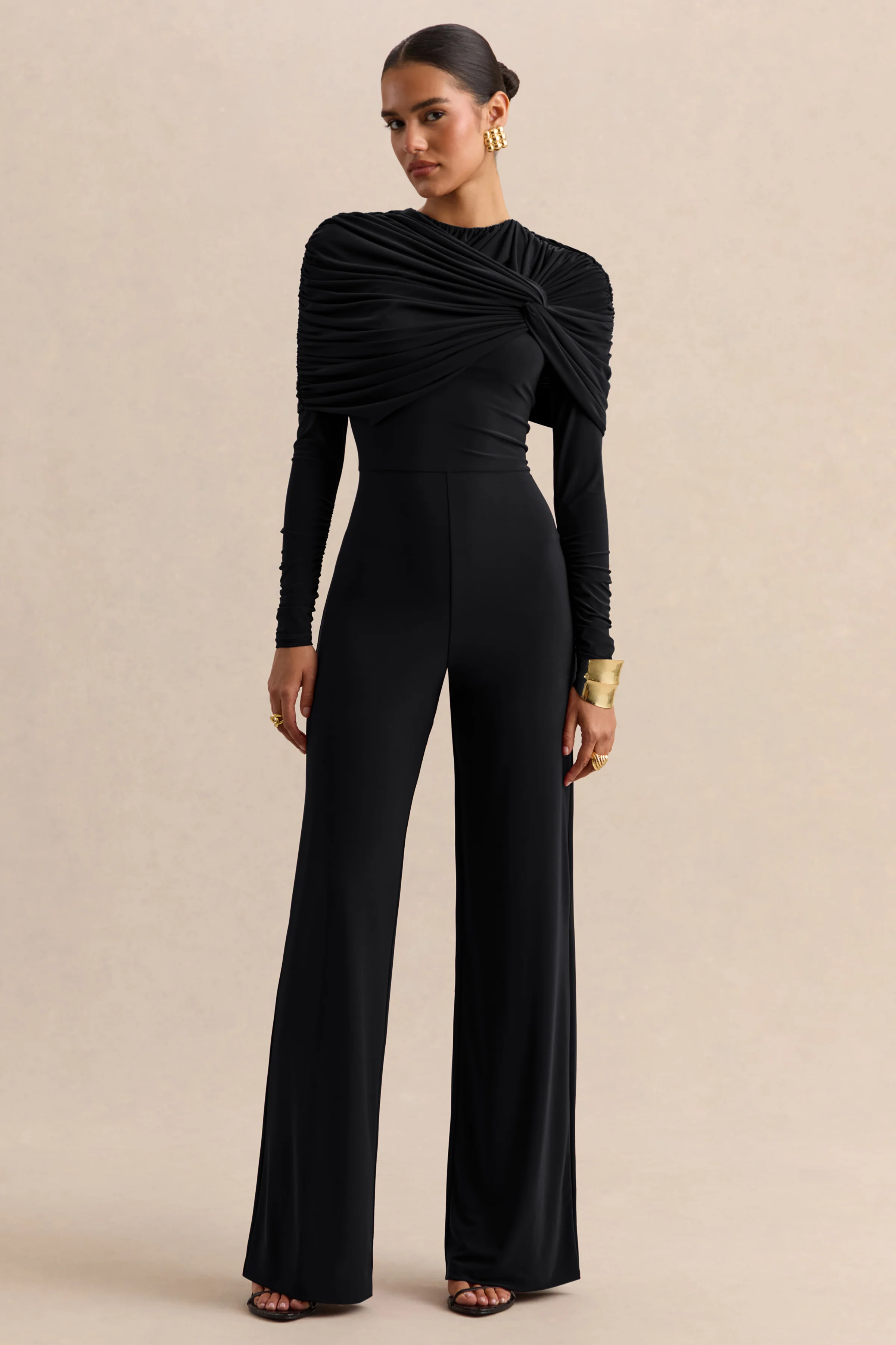 Eloura | Black High-Neck Jumpsuit With Twist-Gathered Detail - Image 6