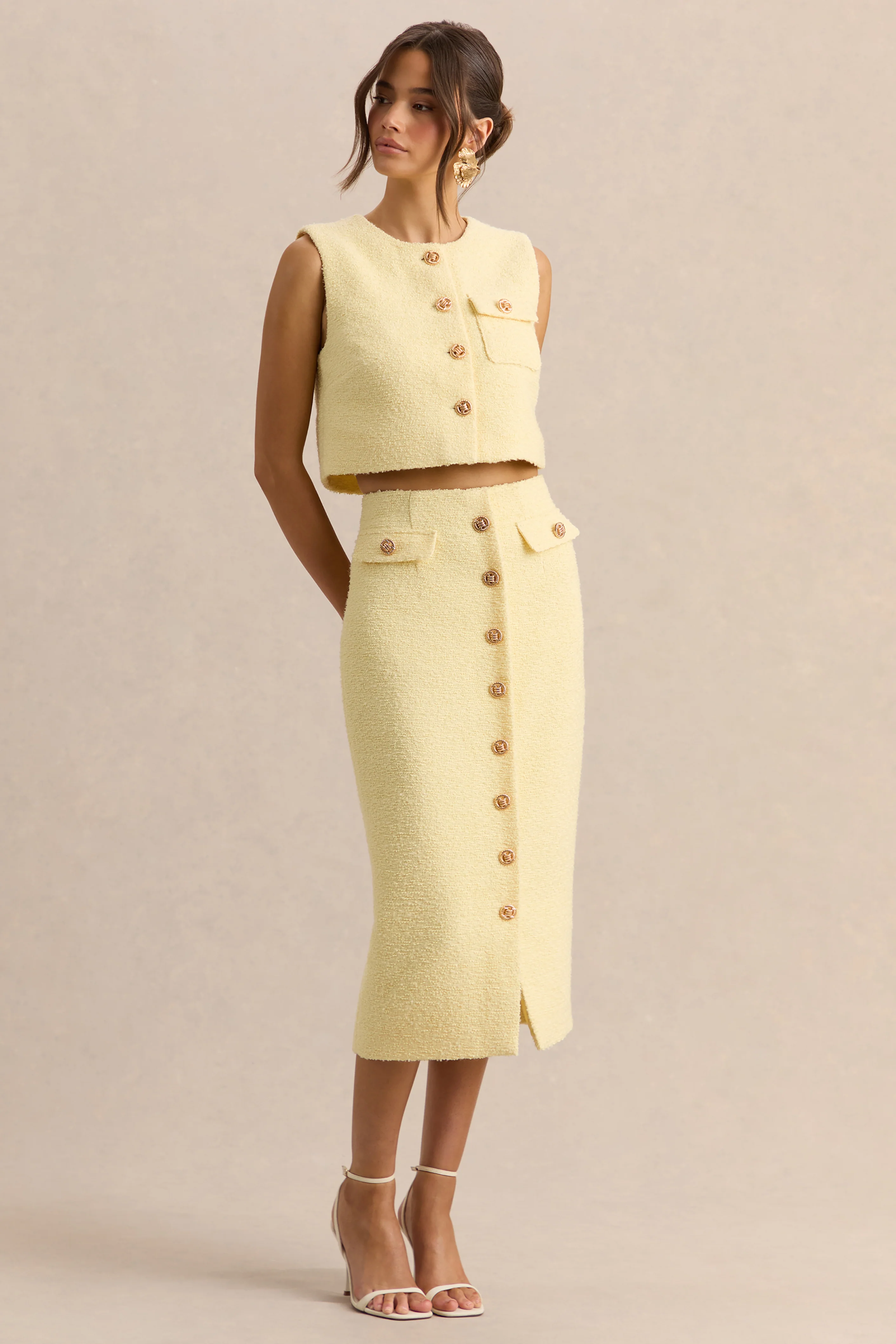 Emara | Lemon Round-Neck Top With Button-Detailing - Image 3