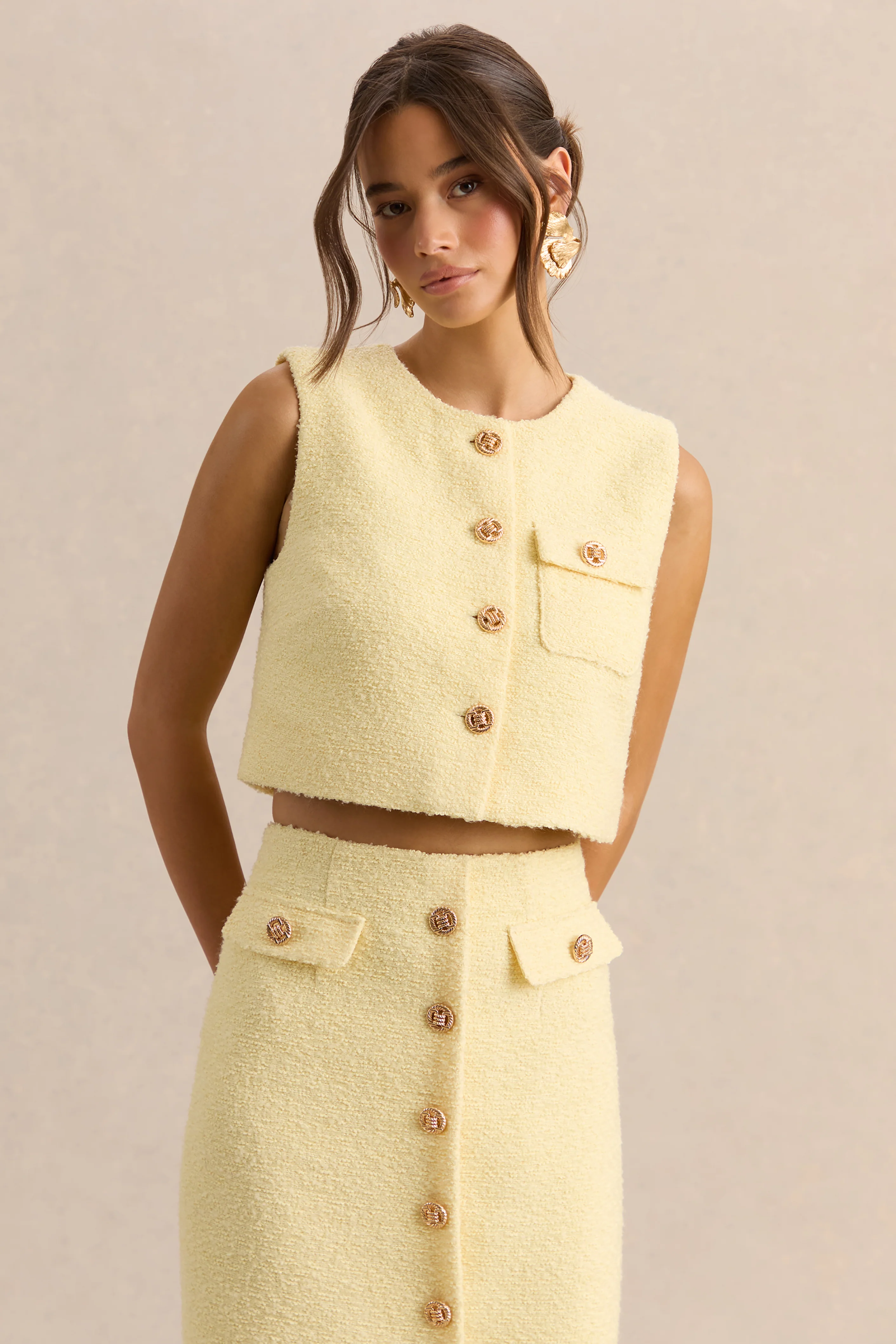 Emara | Lemon Round-Neck Top With Button-Detailing - Image 4