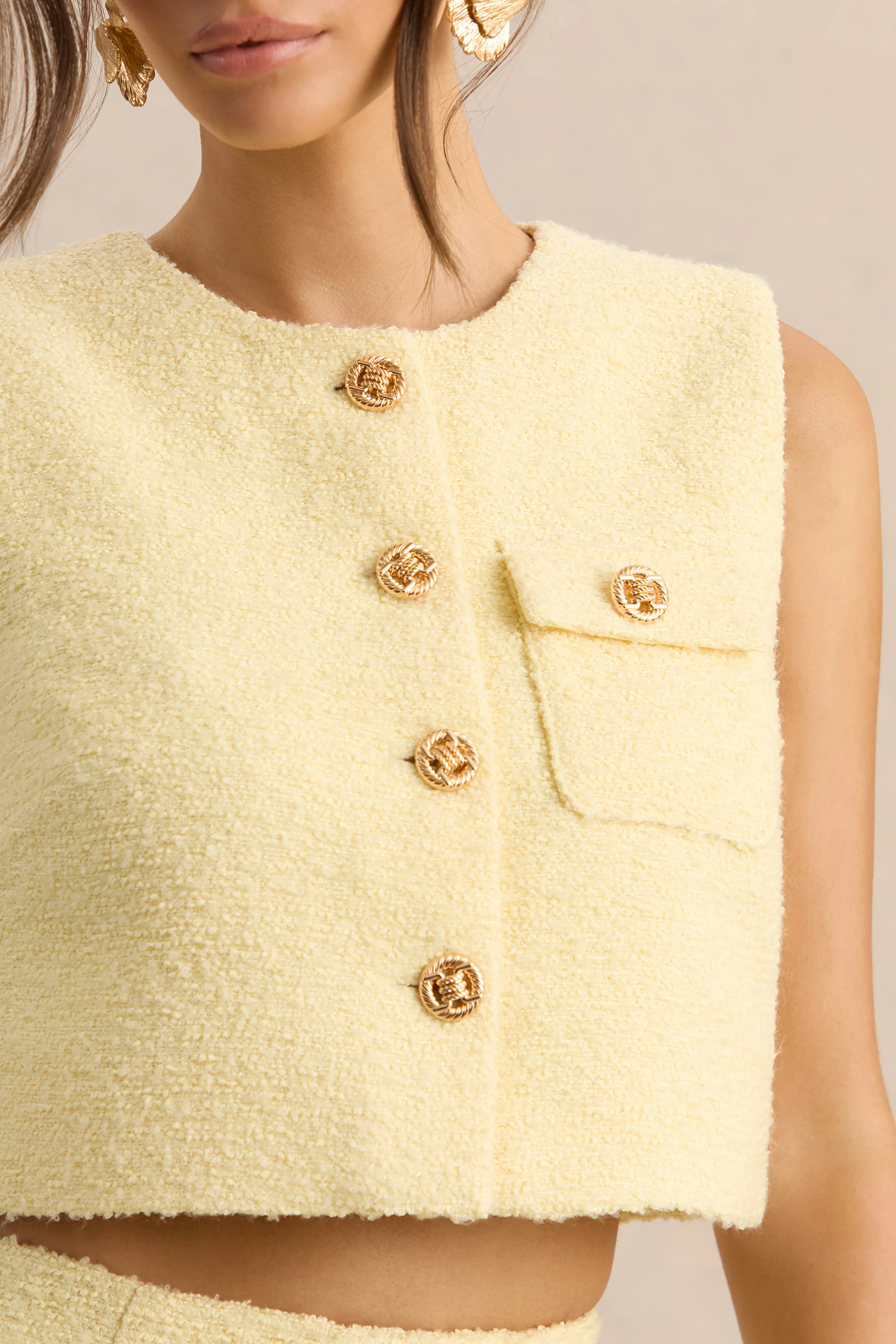 Emara | Lemon Round-Neck Top With Button-Detailing - Image 6