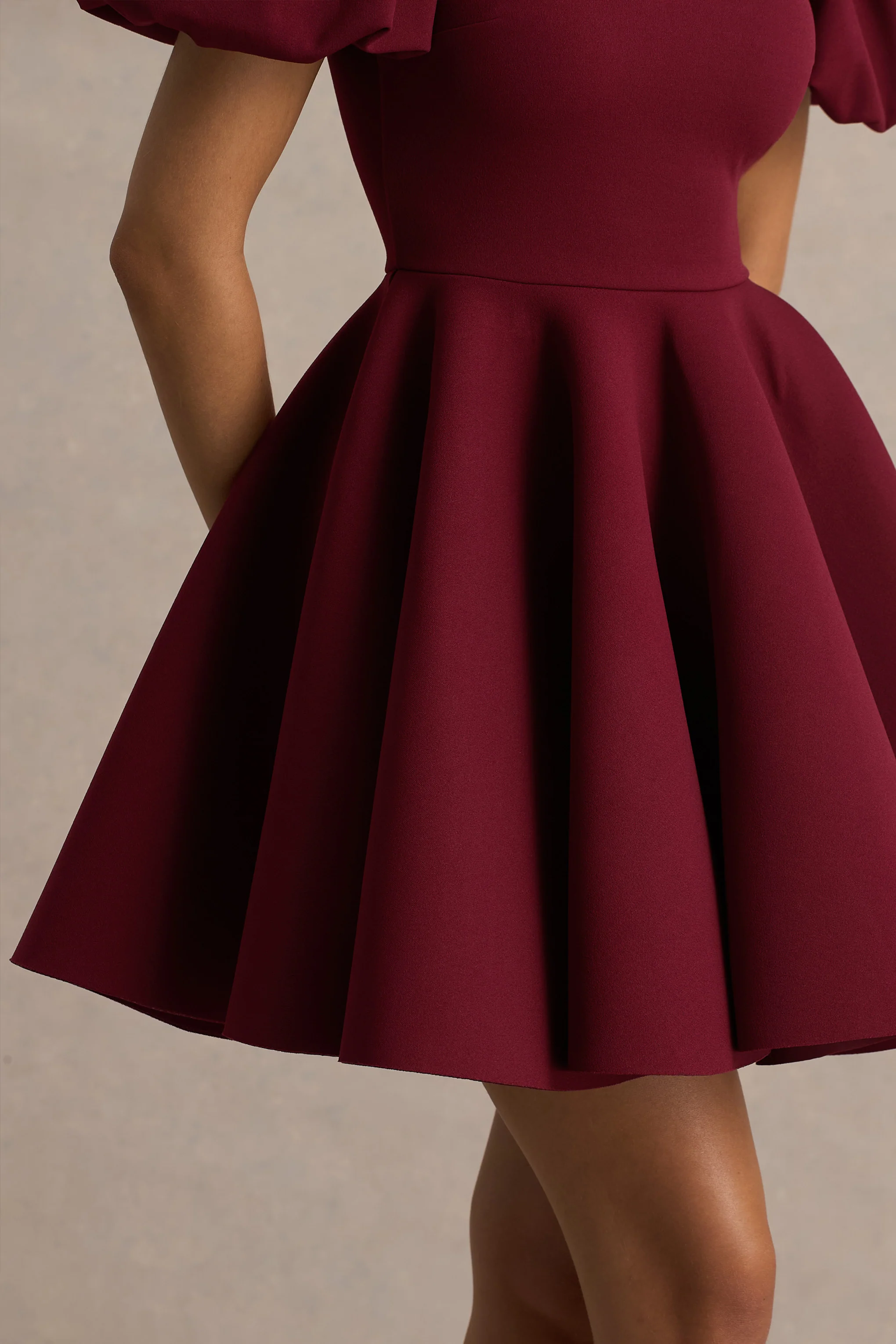 Emelia | Burgundy Puff-Sleeve Skater Mini Dress - Image 6