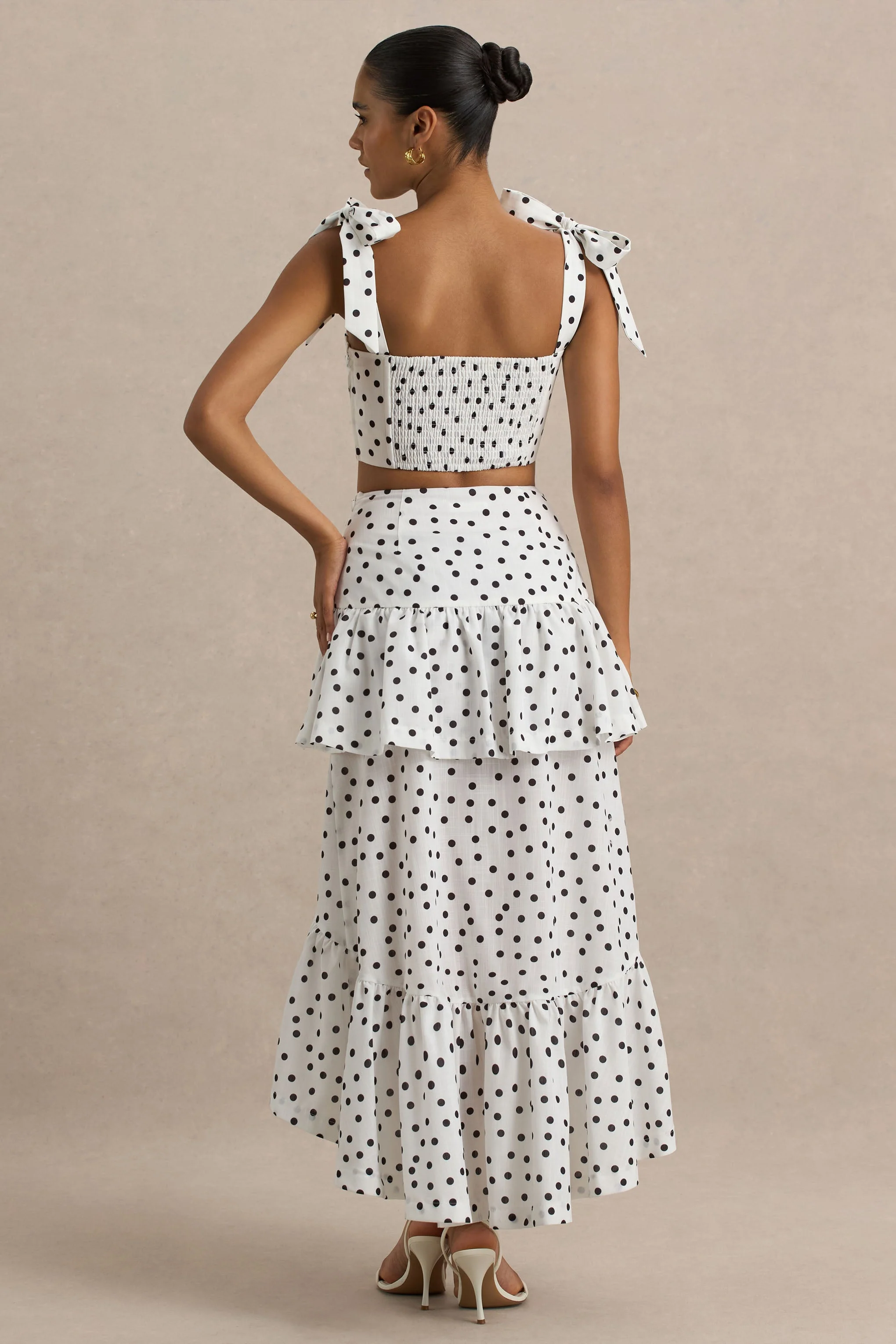 Emry | White Polka Dot High-Waist Maxi Skirt With Ruffle Detail - Image 2