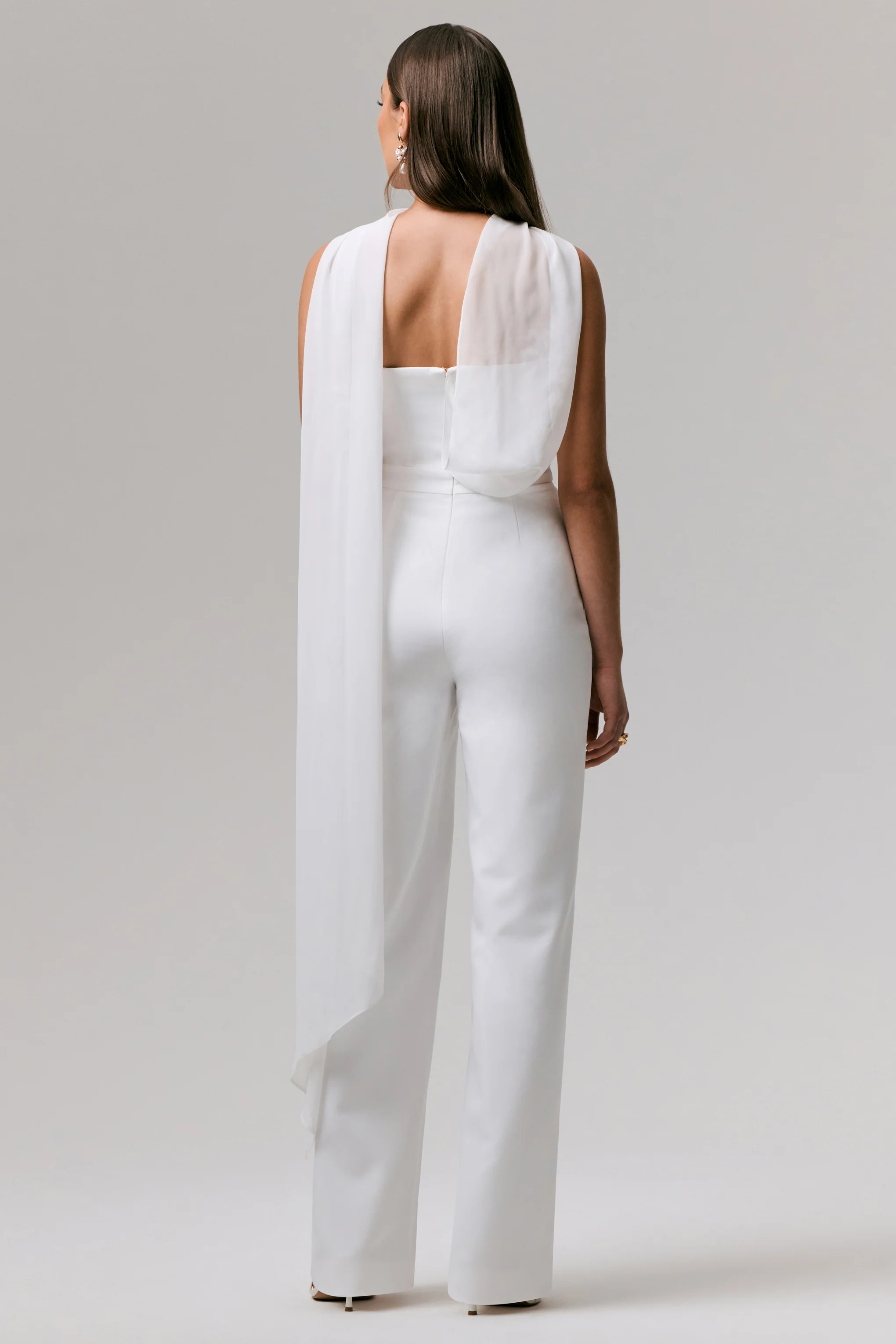 Enchanted | White High-Neck Jumpsuit With Scarf - Image 2