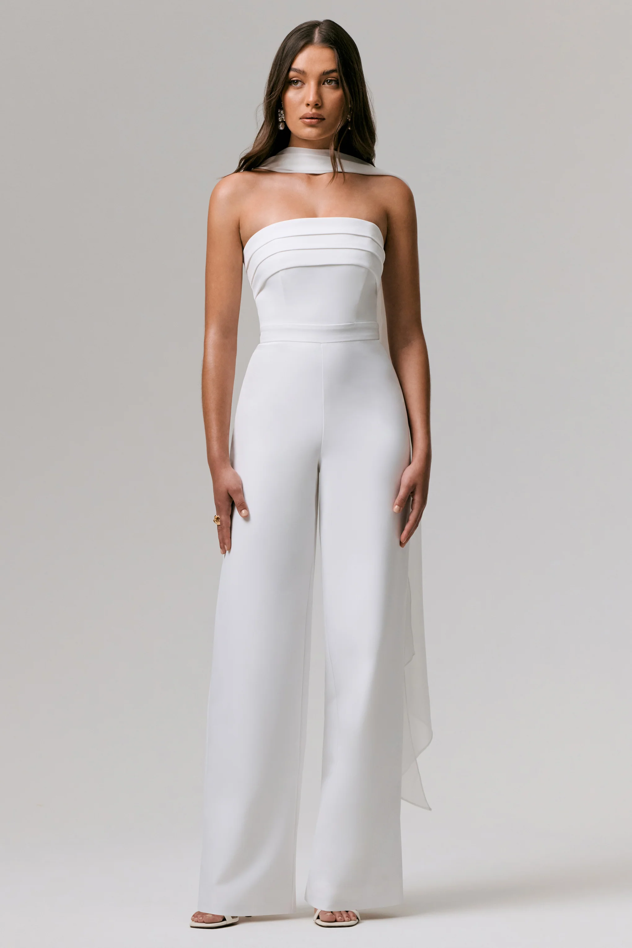 Enchanted | White High-Neck Jumpsuit With Scarf - Image 4