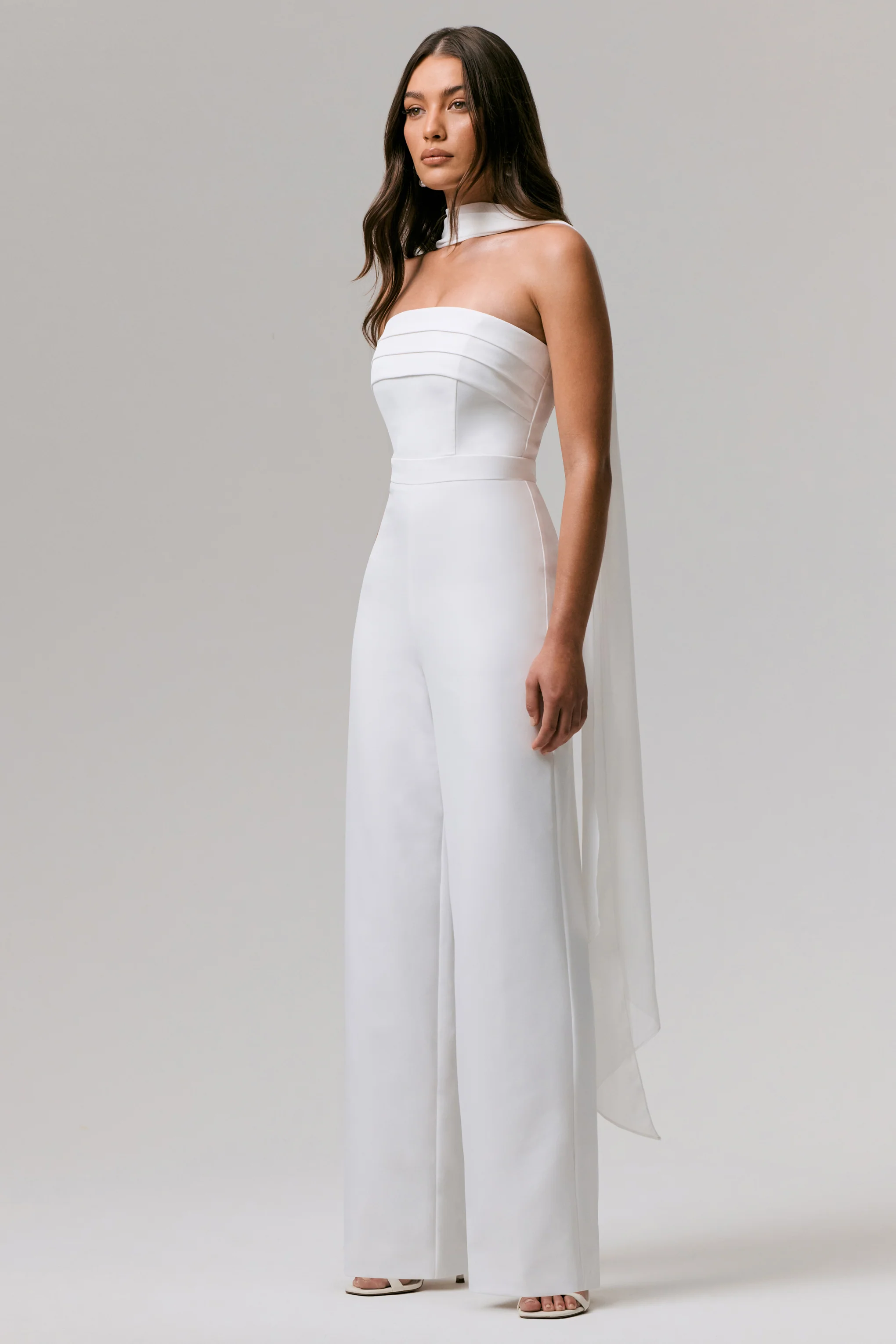 Enchanted | White High-Neck Jumpsuit With Scarf - Image 5
