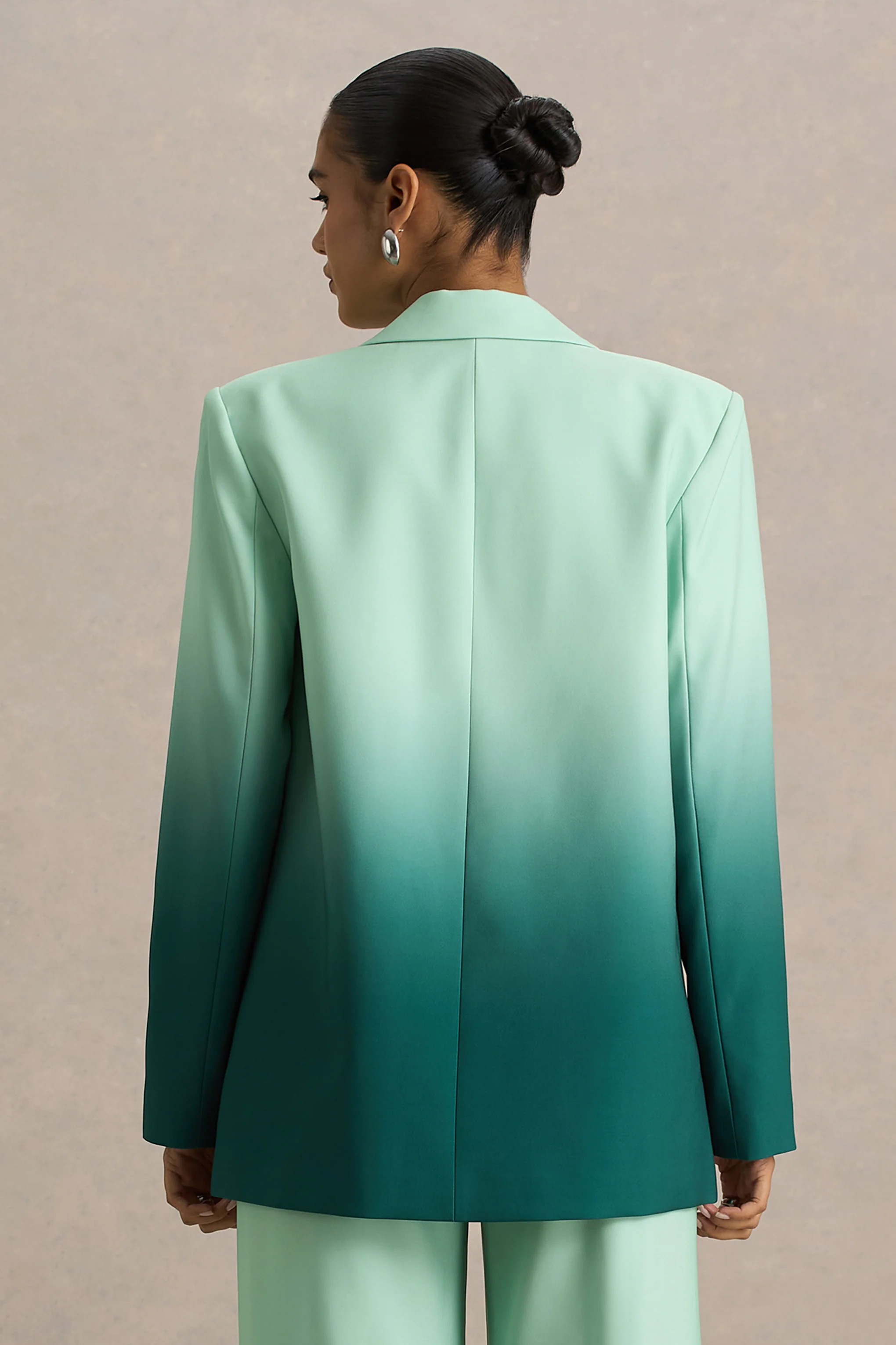 Enya | Emerald Ombre Plunge-Neck Satin Blazer - Image 4