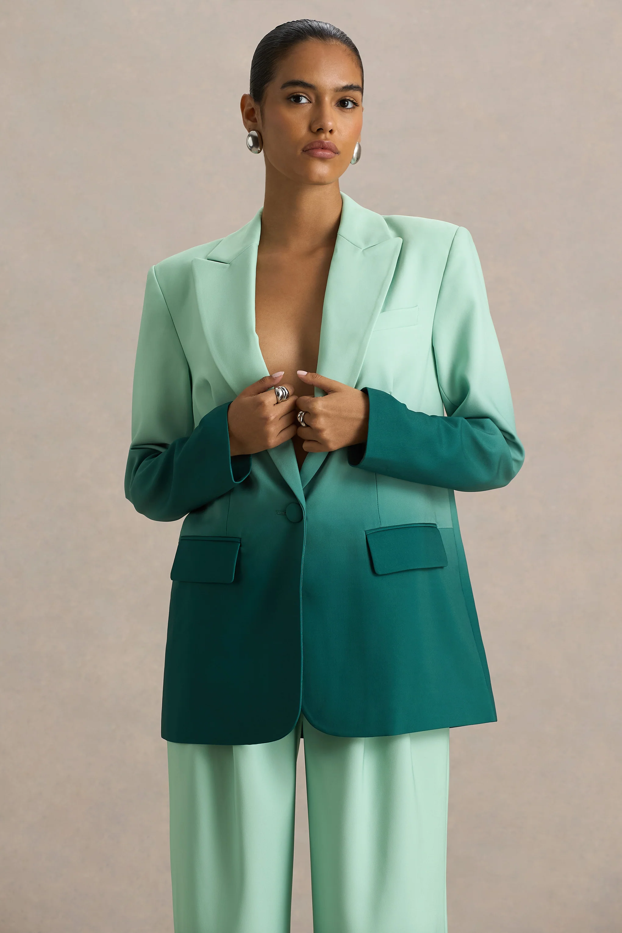 Enya | Emerald Ombre Plunge-Neck Satin Blazer - Image 6