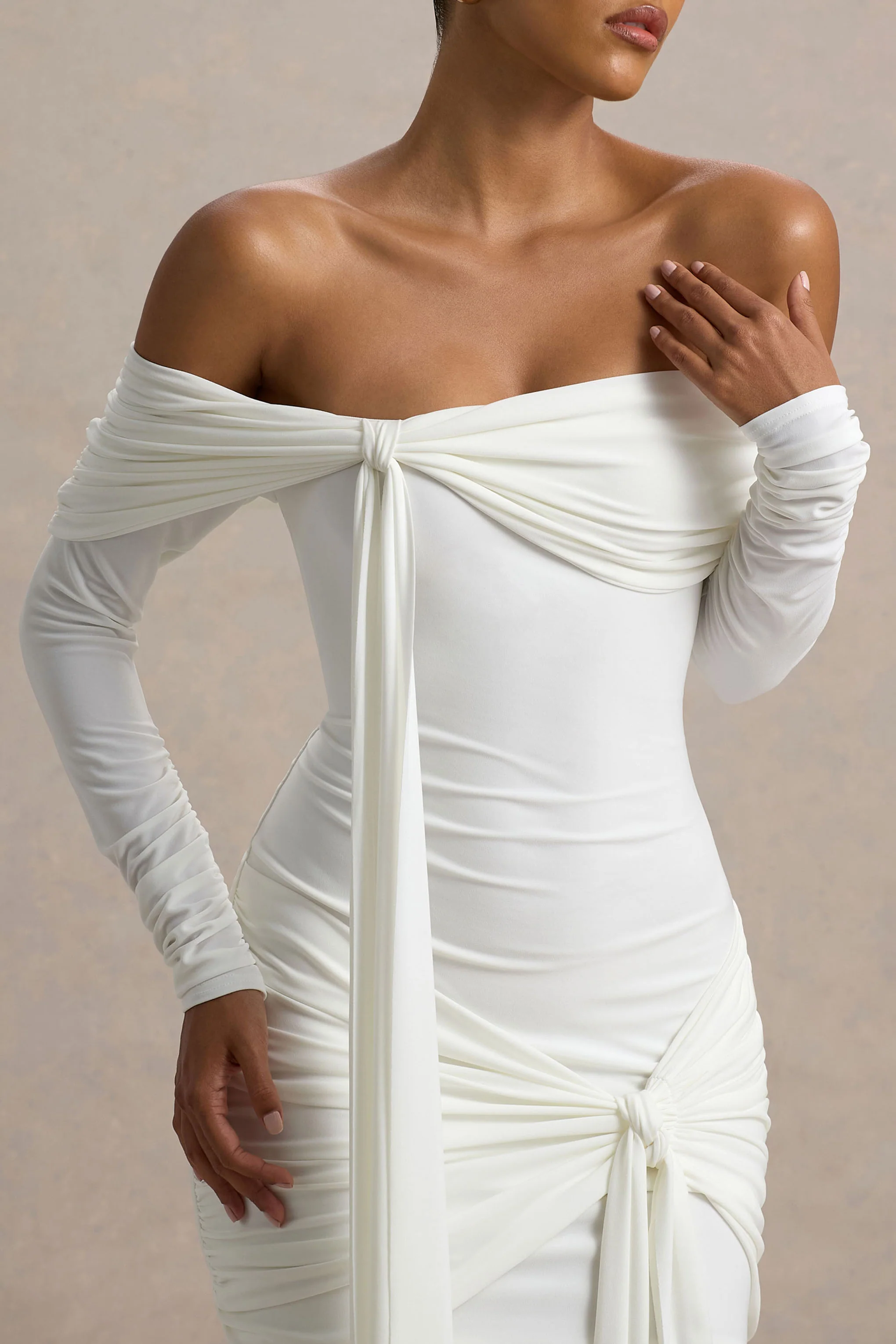 Essie | White Bardot Wrap Mini Dress With Sash Detail - Image 3