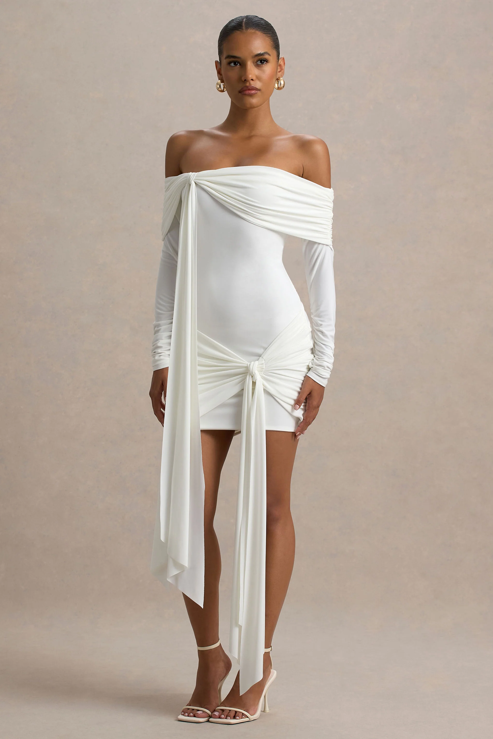 Essie | White Bardot Wrap Mini Dress With Sash Detail - Image 4