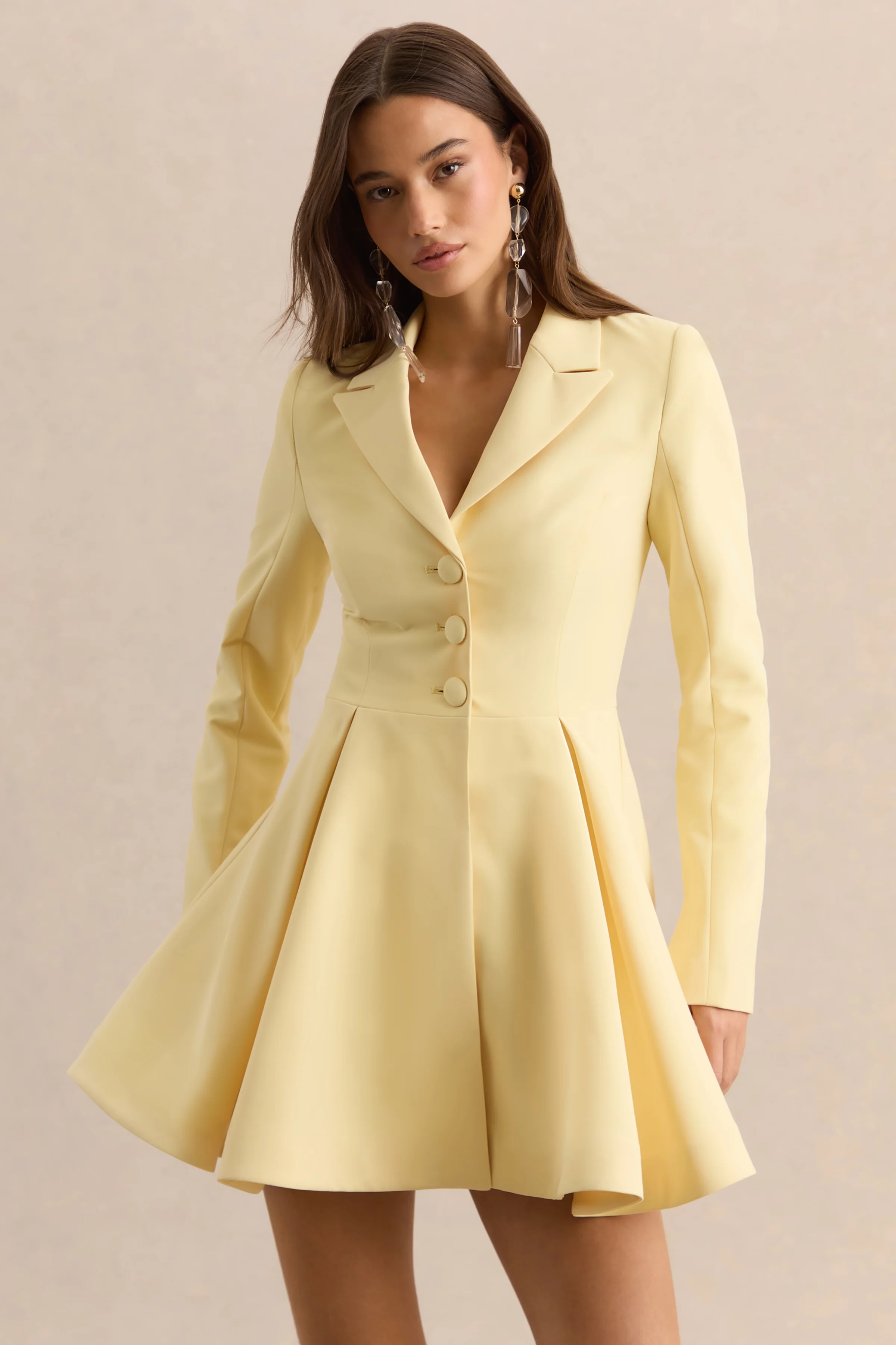 Etherea | Lemon Plunge-Neck Skater Mini Dress - Image 3