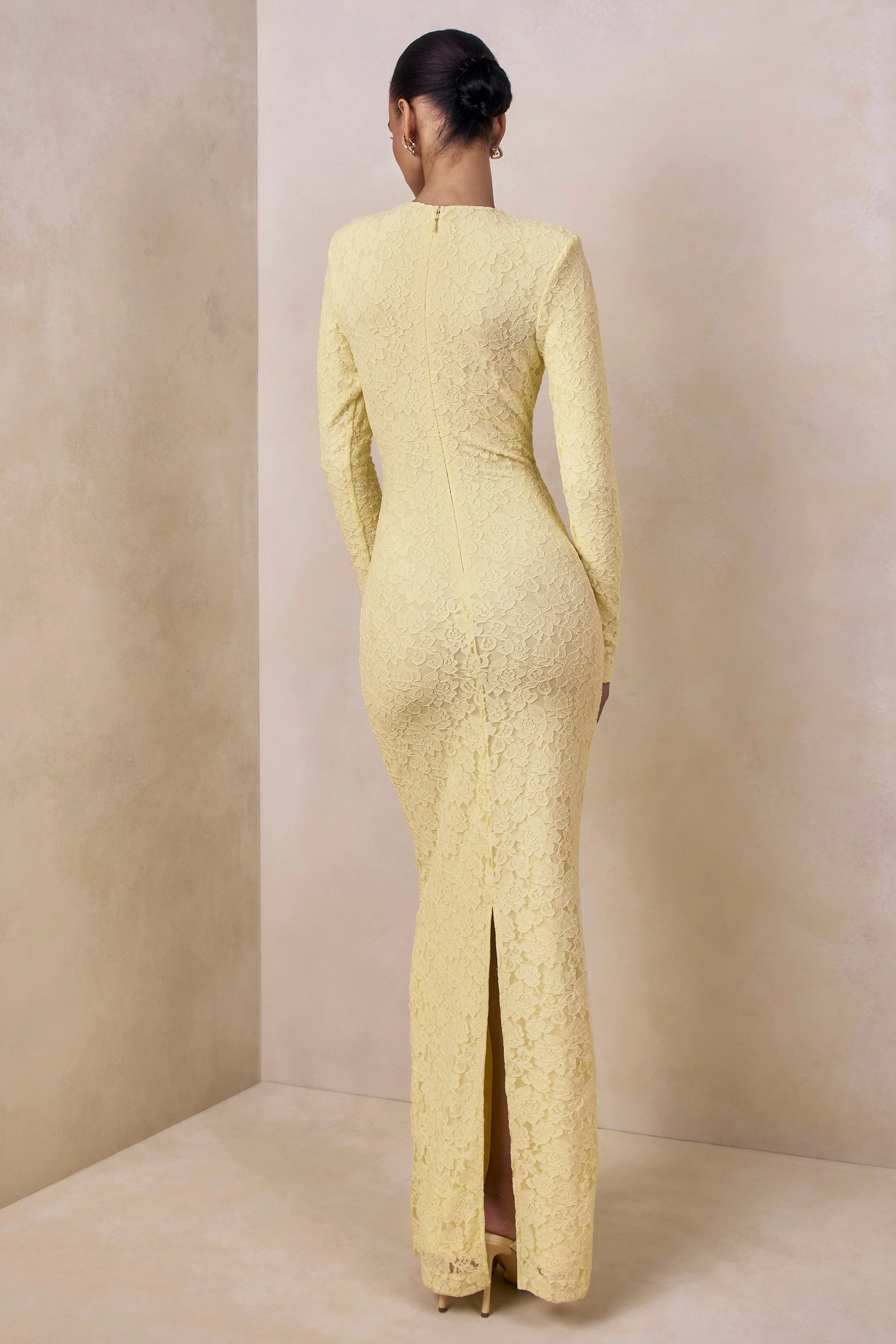 Evangela | Lemon Lace Crew-Neck Maxi Dress With Wrap-Detail - Image 2