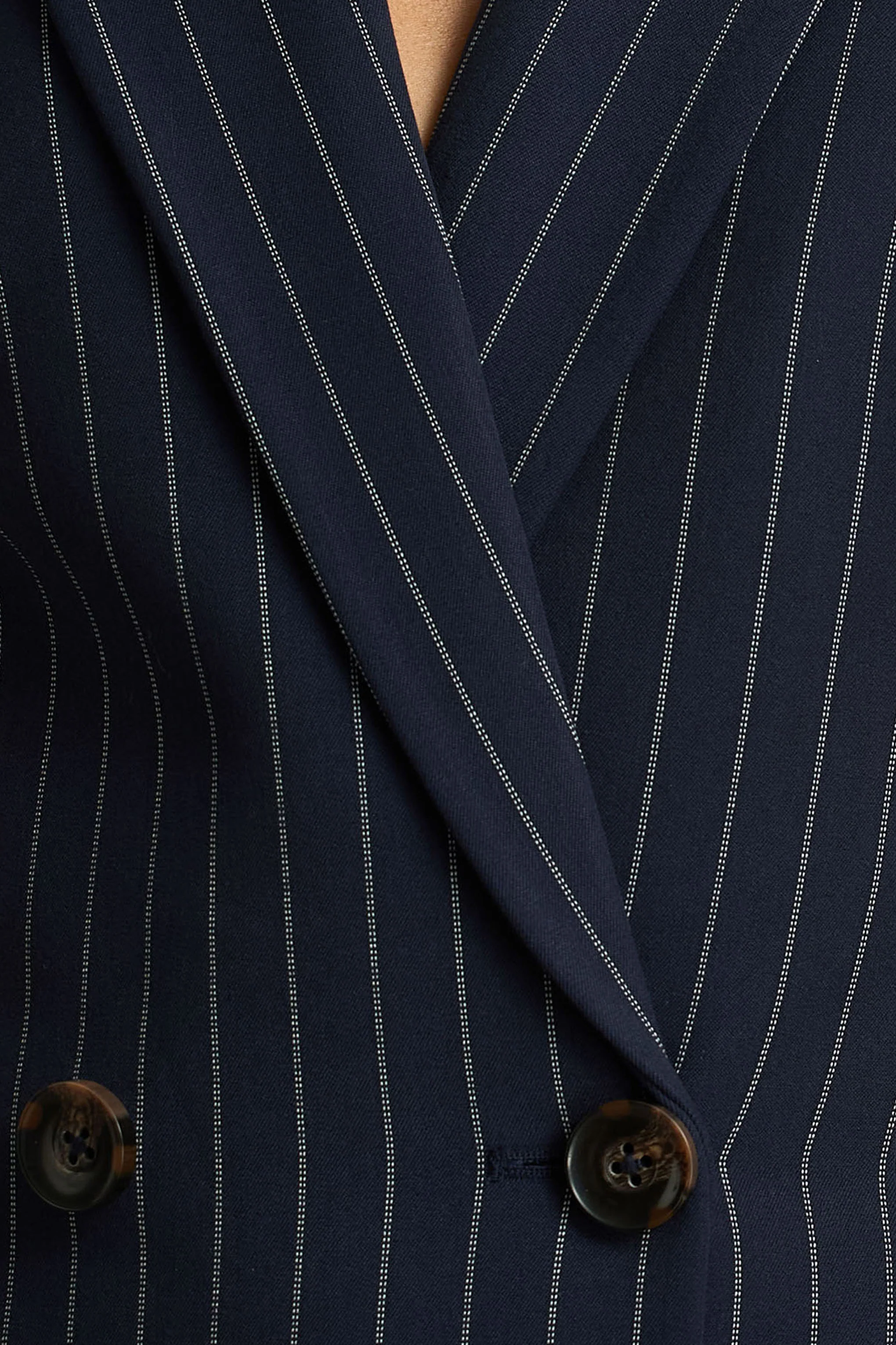 Eve | Navy Pinstripe Plunge-Neckline Tailored Maxi Dress - Image 7