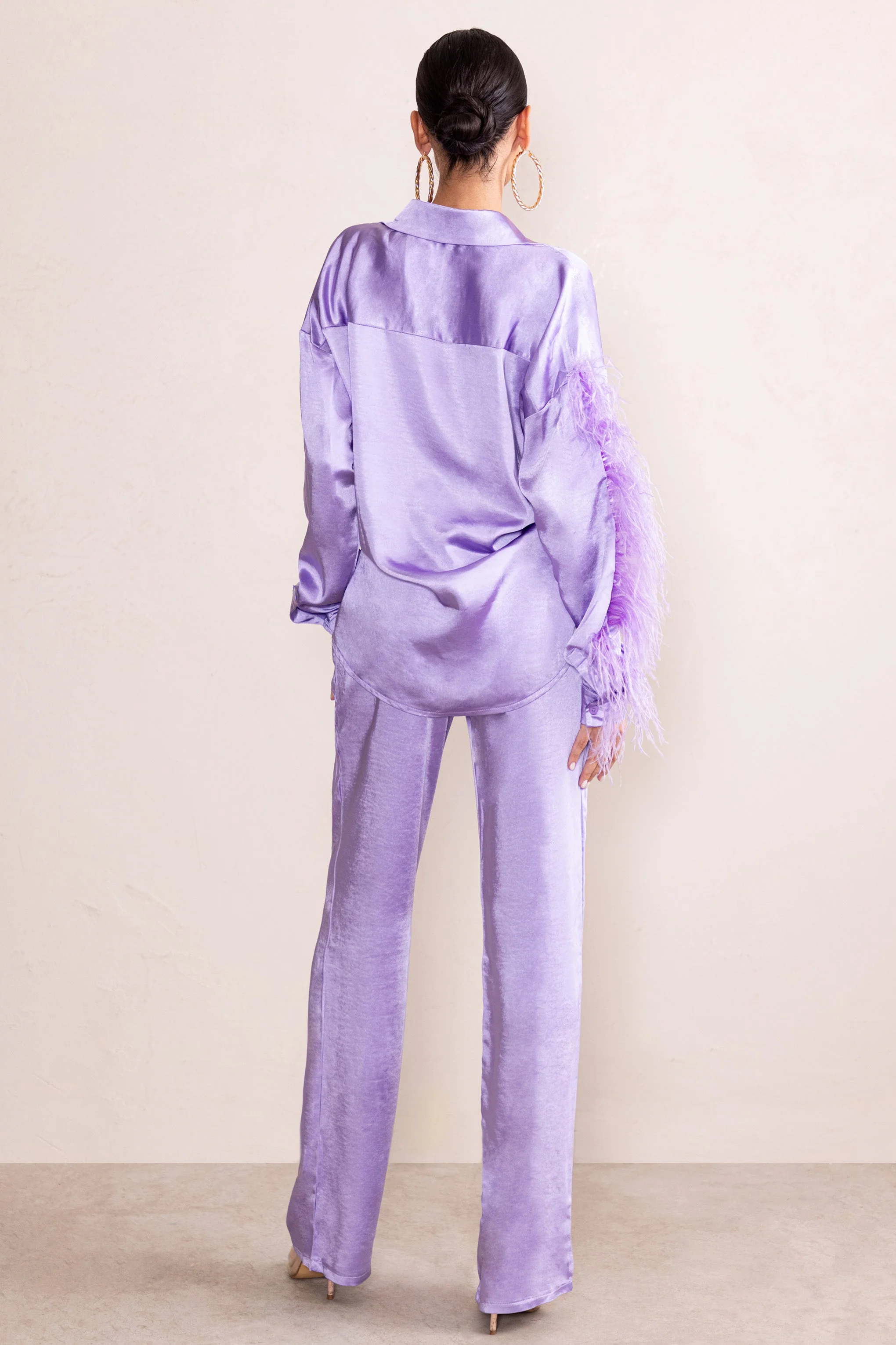 Evening Memories | Lilac Satin Wide Leg Trousers - Image 2
