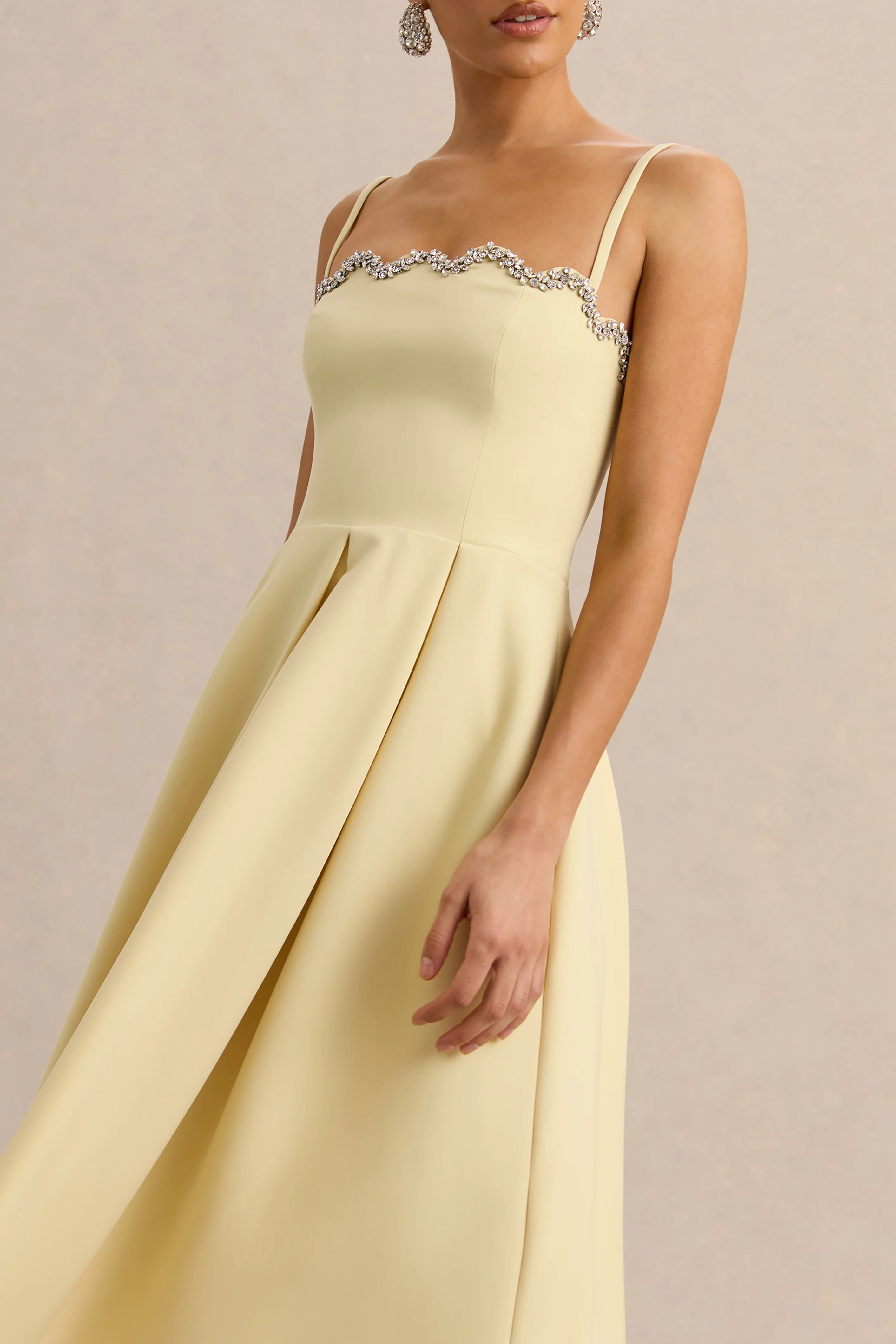 Evoria | Lemon Scalloped Square-Neck Midi Dress - Image 3