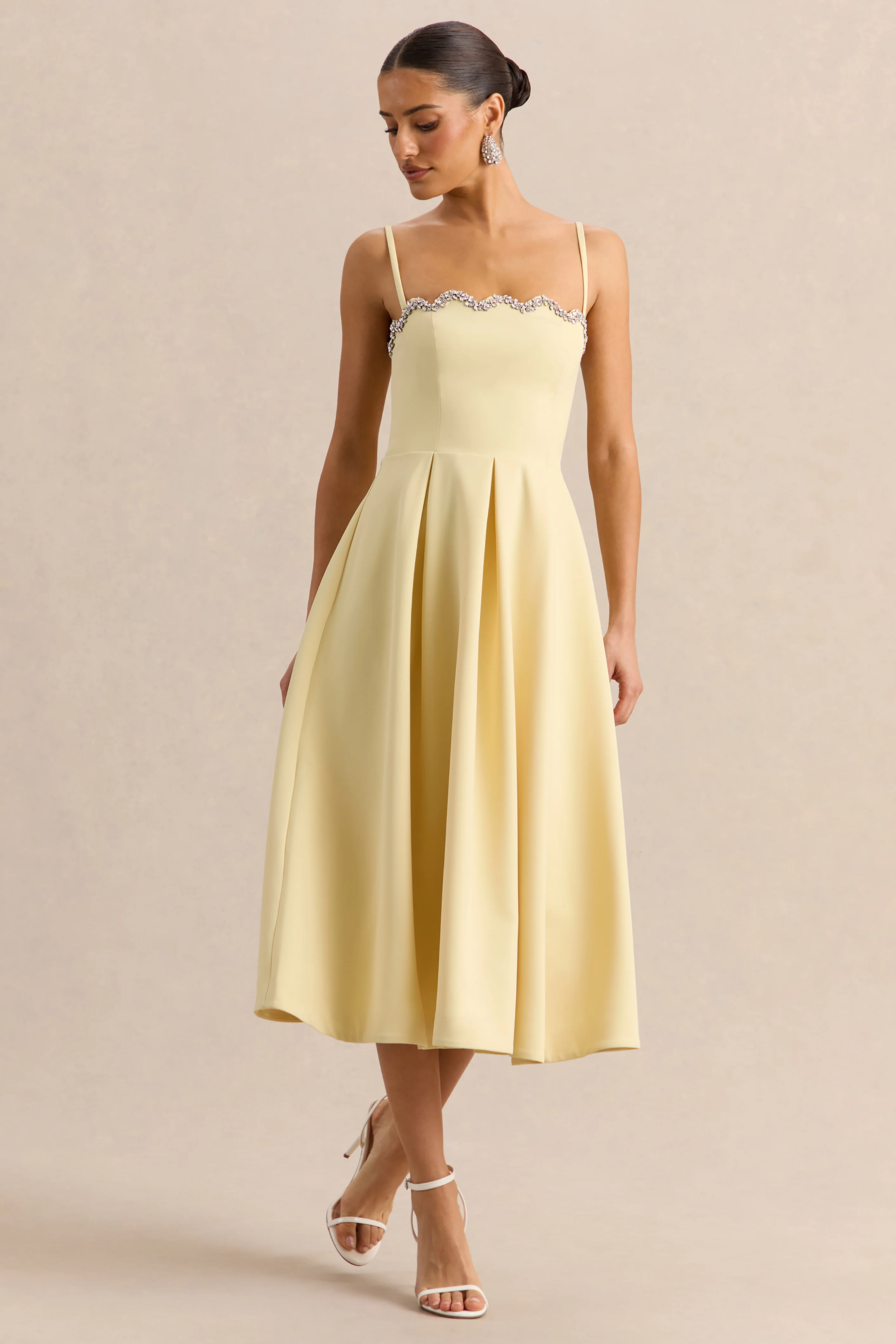 Evoria | Lemon Scalloped Square-Neck Midi Dress - Image 4