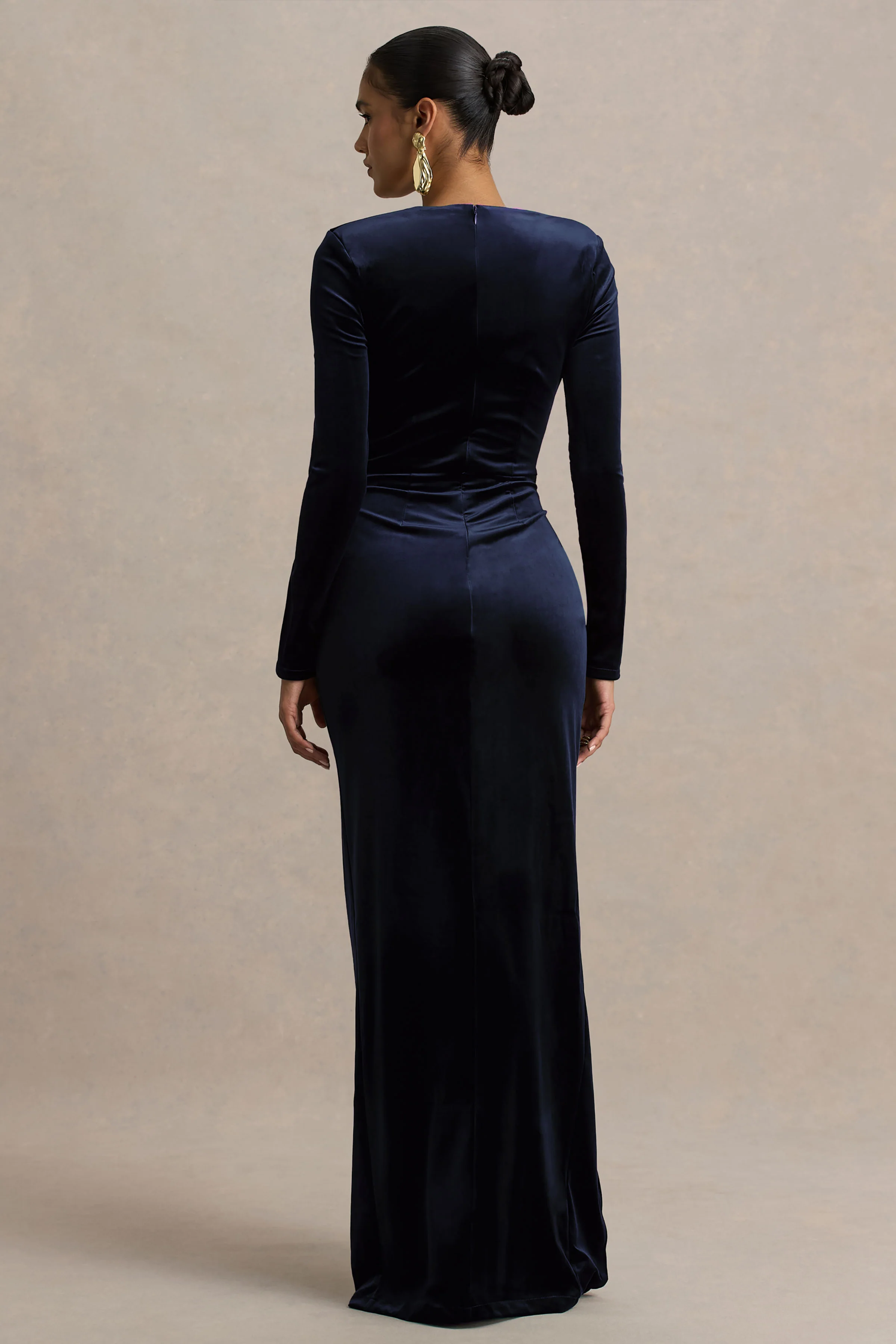 Fay | Navy Velvet Corset Style Knot Maxi Dress - Image 2