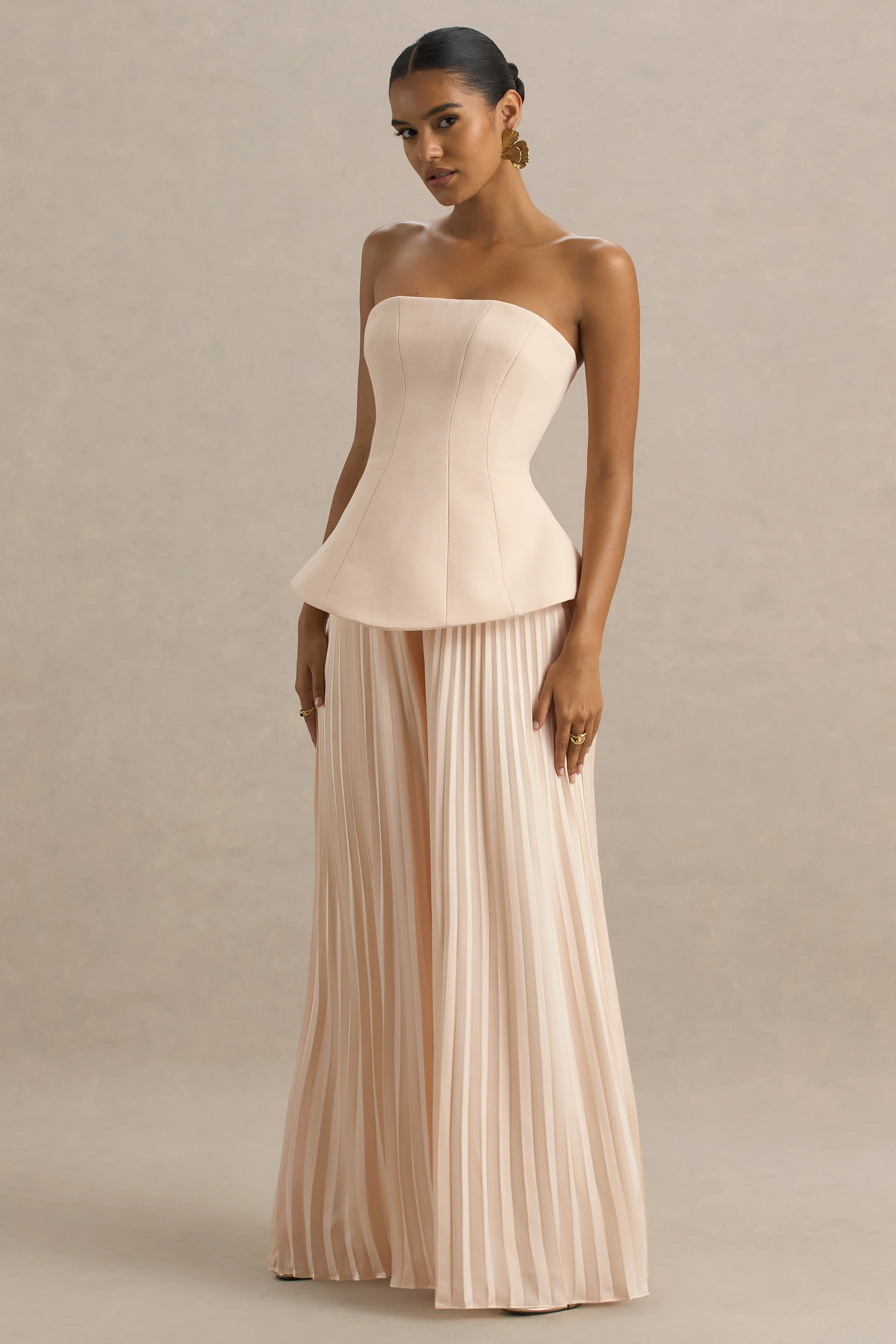 Feeling Good | Nude Bandeau Jumpsuit With Pleated Trouser - Image 5