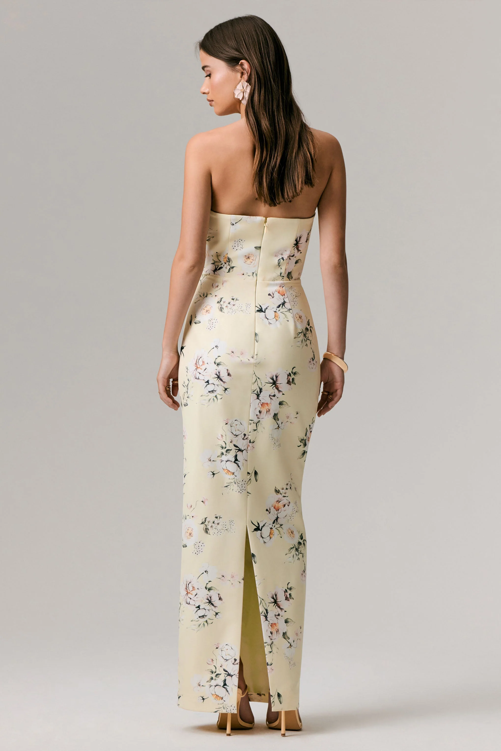 Fierce | Lemon Print Asymmetric Ruched Maxi Dress - Image 2