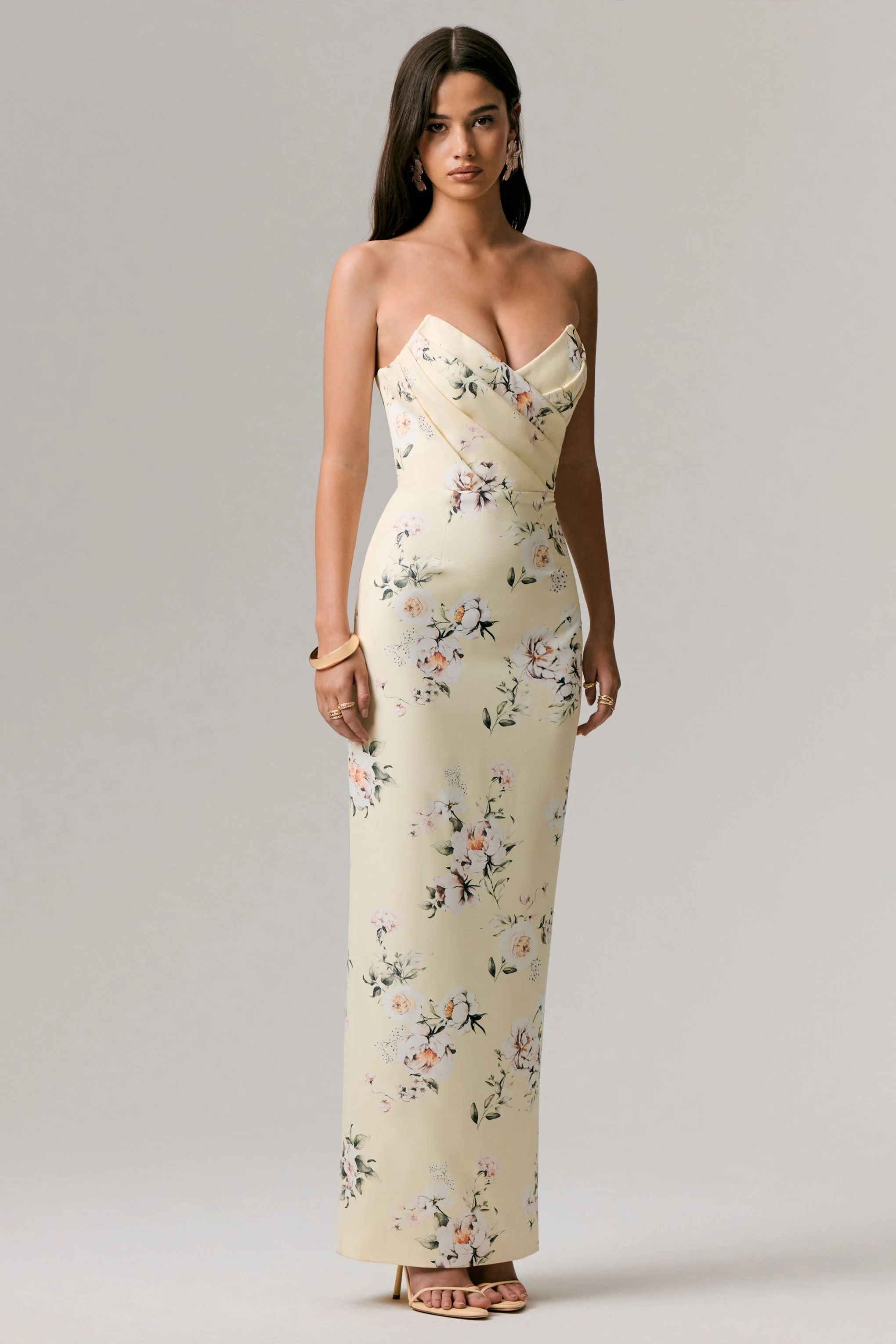 Fierce | Lemon Print Asymmetric Ruched Maxi Dress - Image 4