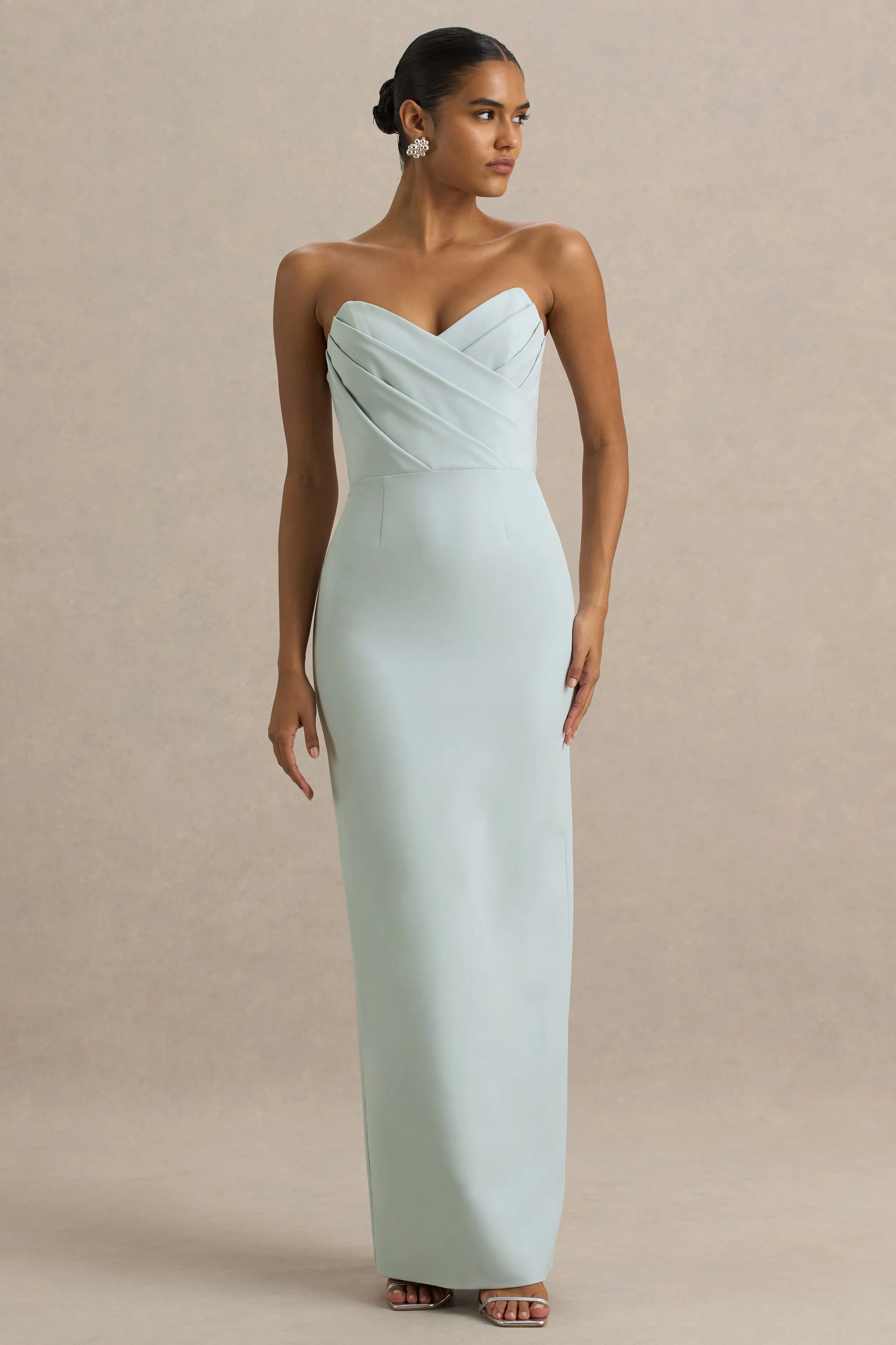 Fierce | Light Blue Asymmetric Ruched Maxi Dress - Image 4