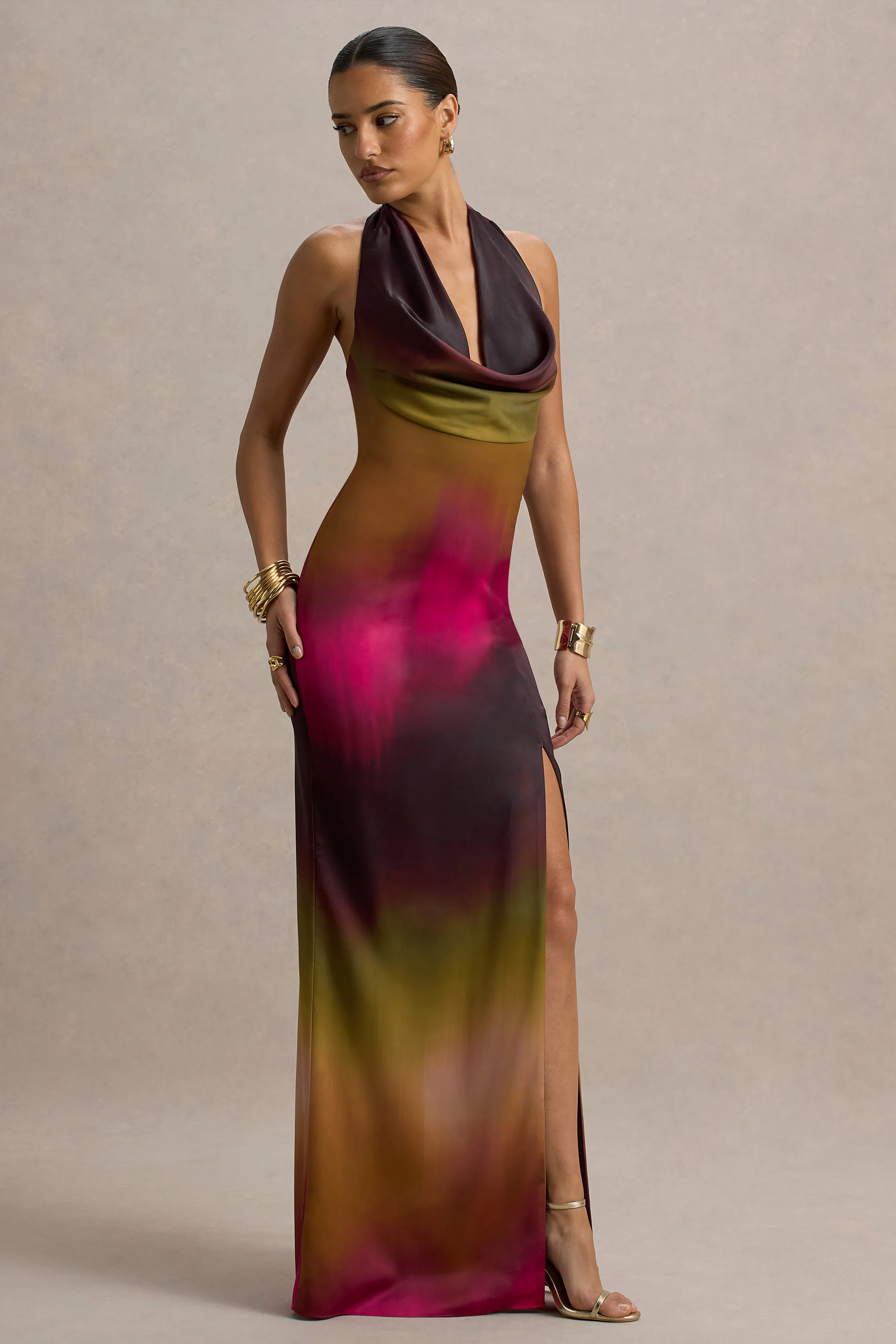 Fiorella | Ombre Print Cowl-Neck Split Maxi Dress - Image 5