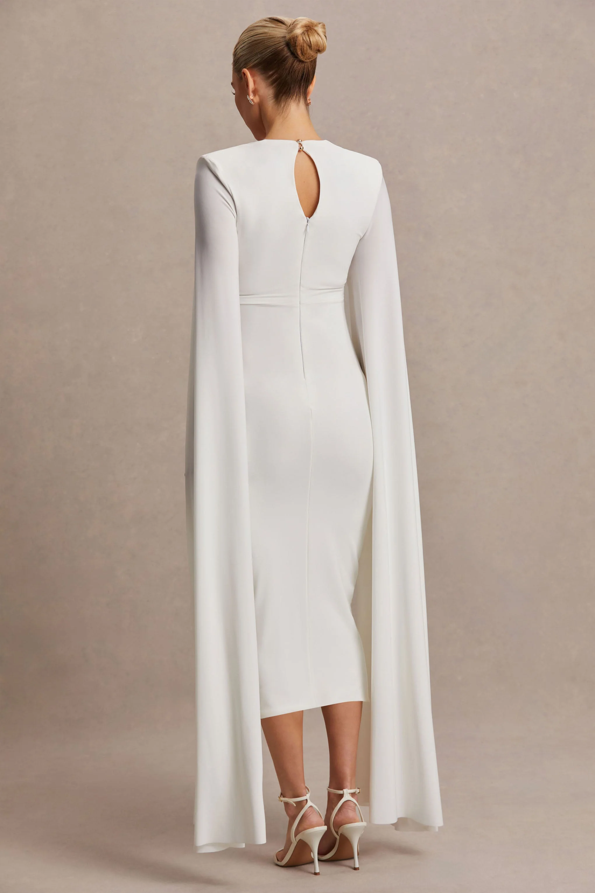Flawless | White Square-Neck Maternity Midi Dress With Cape-Sleeves - Image 2