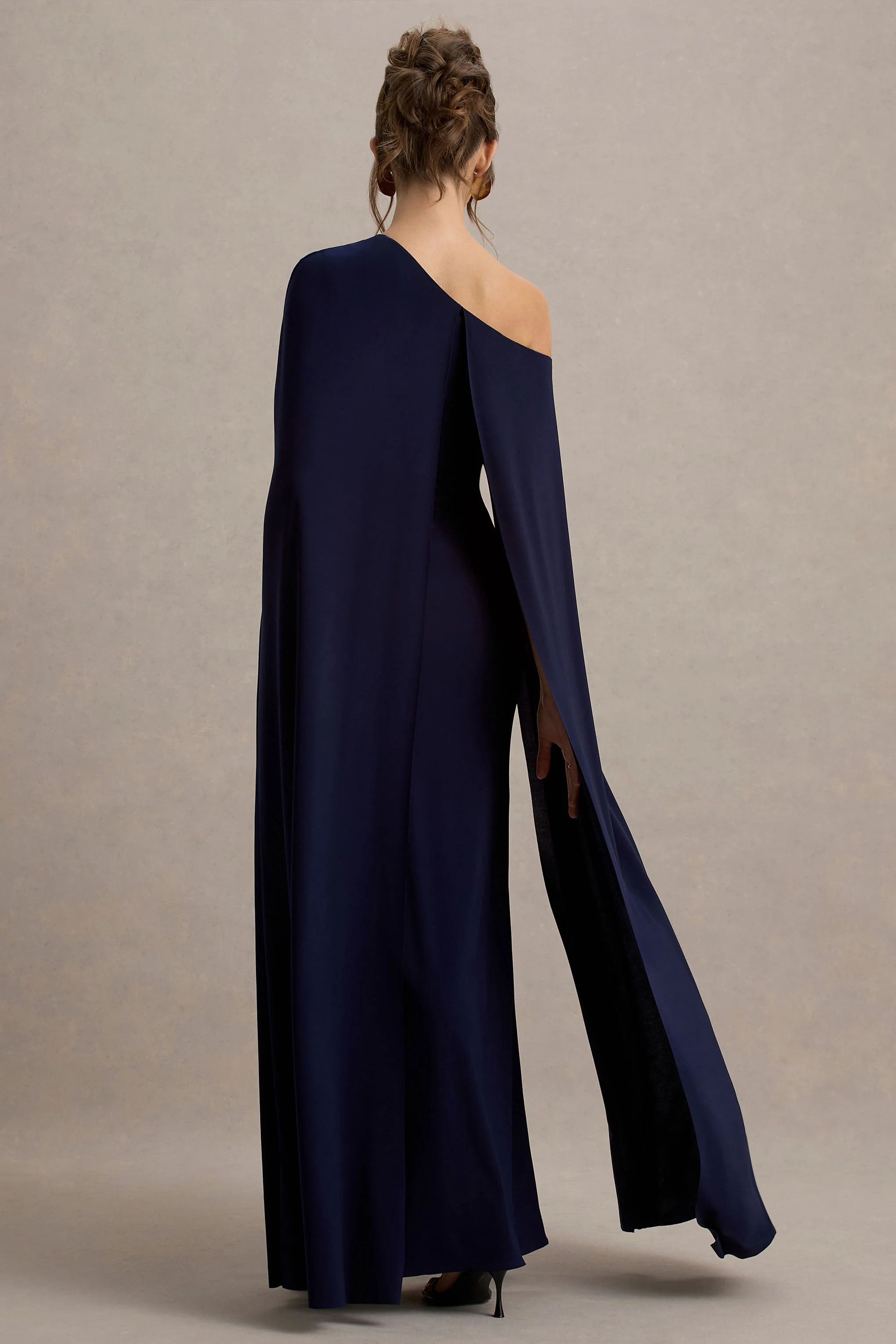 Florentina | Navy One-Shoulder Cape Maxi Dress - Image 2