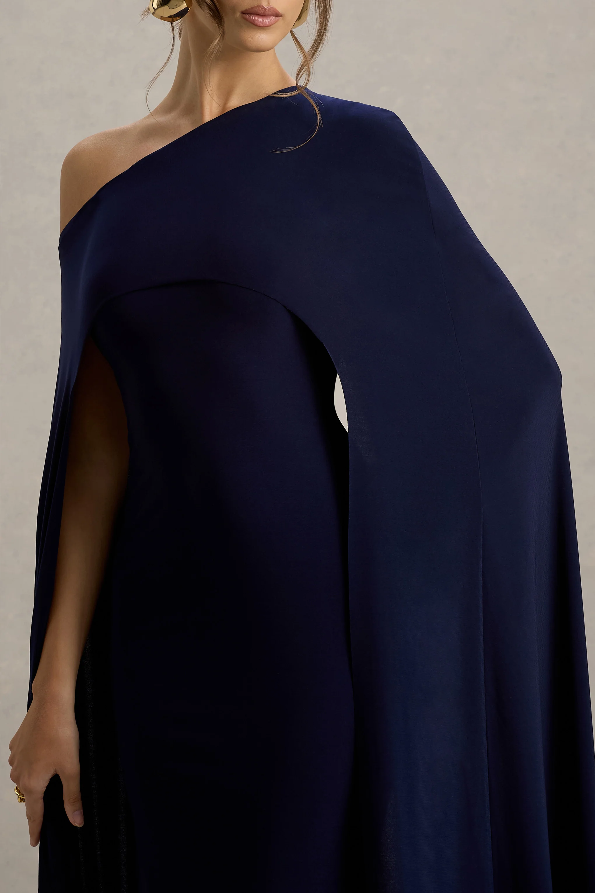 Florentina | Navy One-Shoulder Cape Maxi Dress - Image 3