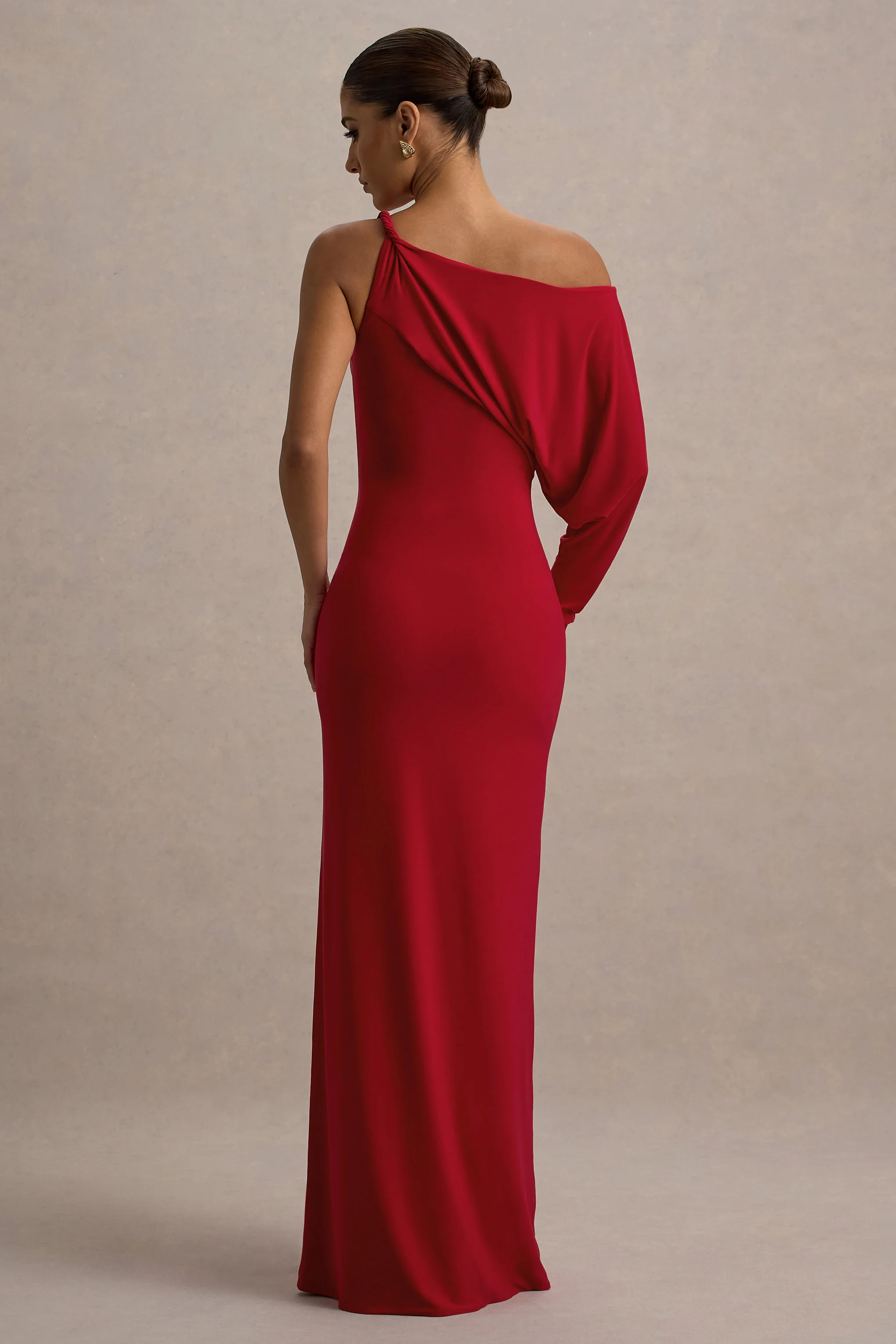 Floria | Red Draped One-Sleeve Maxi Dress - Image 2
