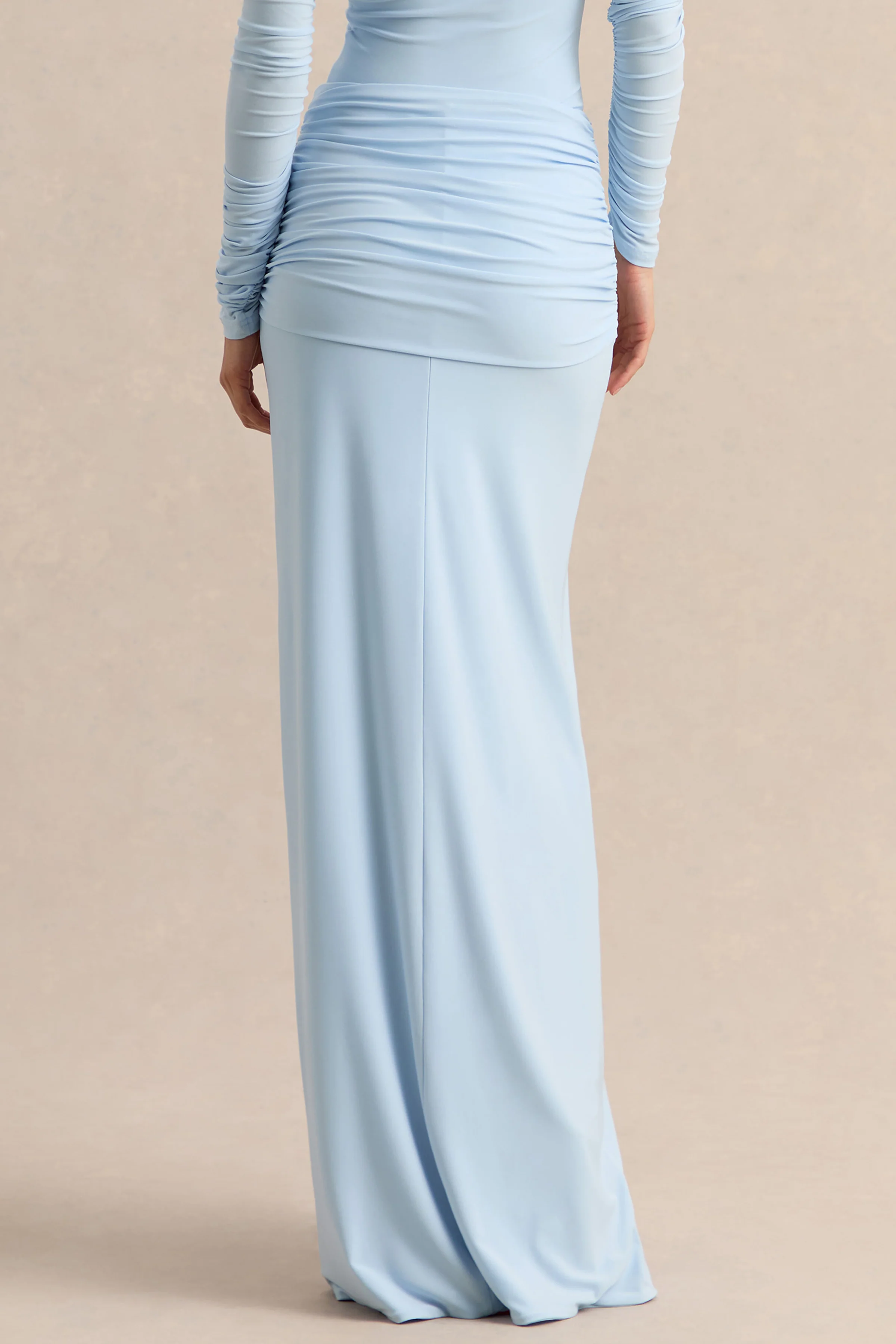 Flynne | Blue Wrapped Maxi Skirt With Sash - Image 3