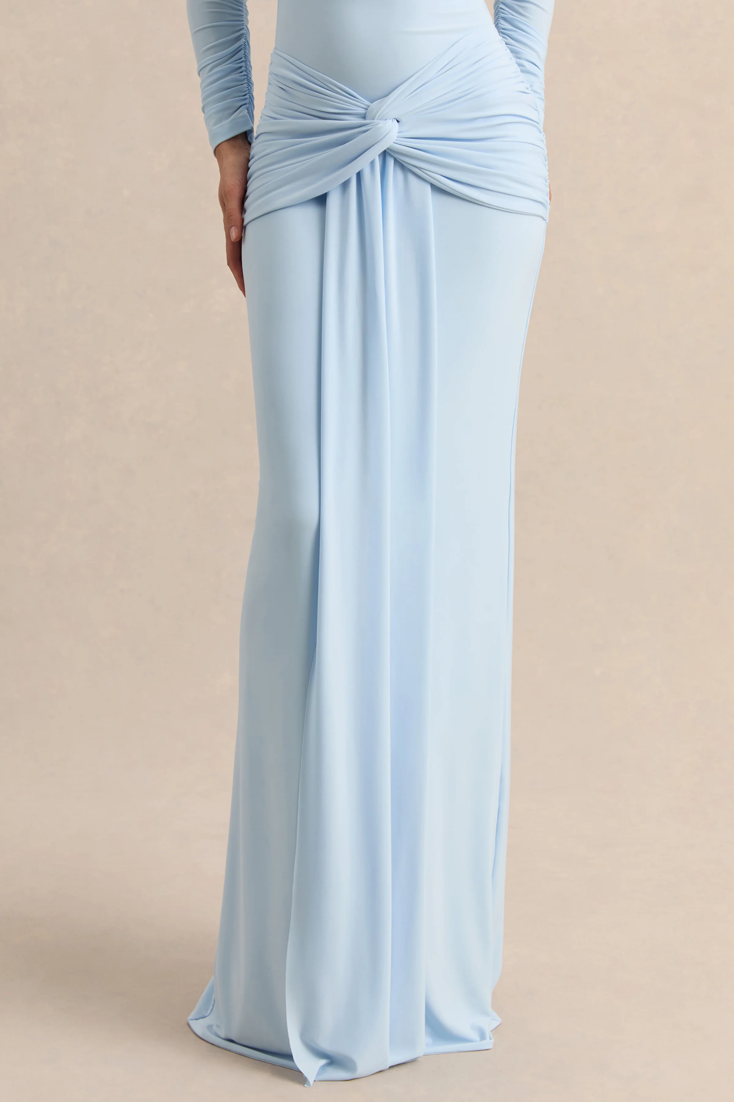 Flynne | Blue Wrapped Maxi Skirt With Sash - Image 6