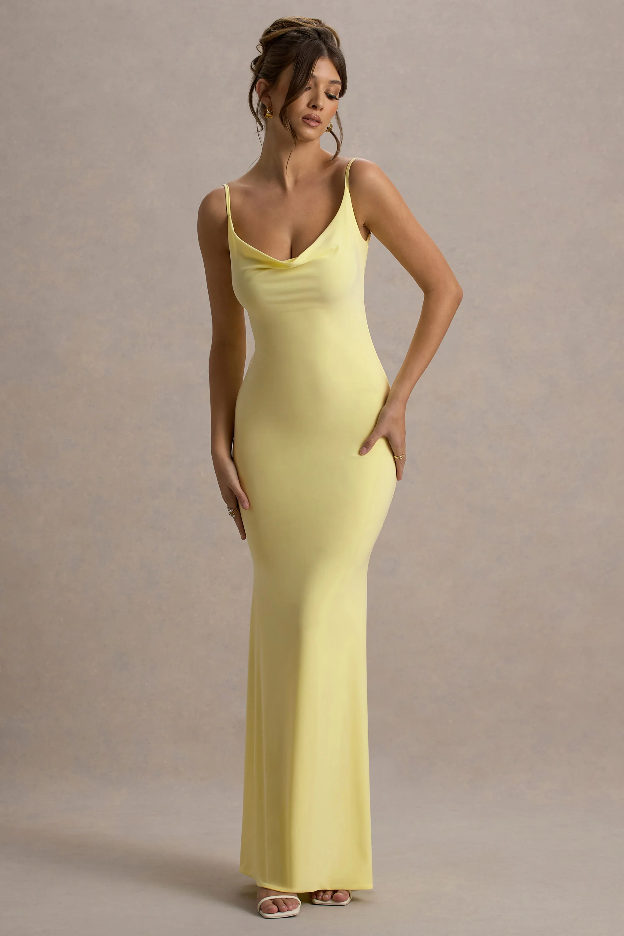 Francoise | Lemon Cowl Neck Backless Maxi Dress With Lace Insert - Image 5