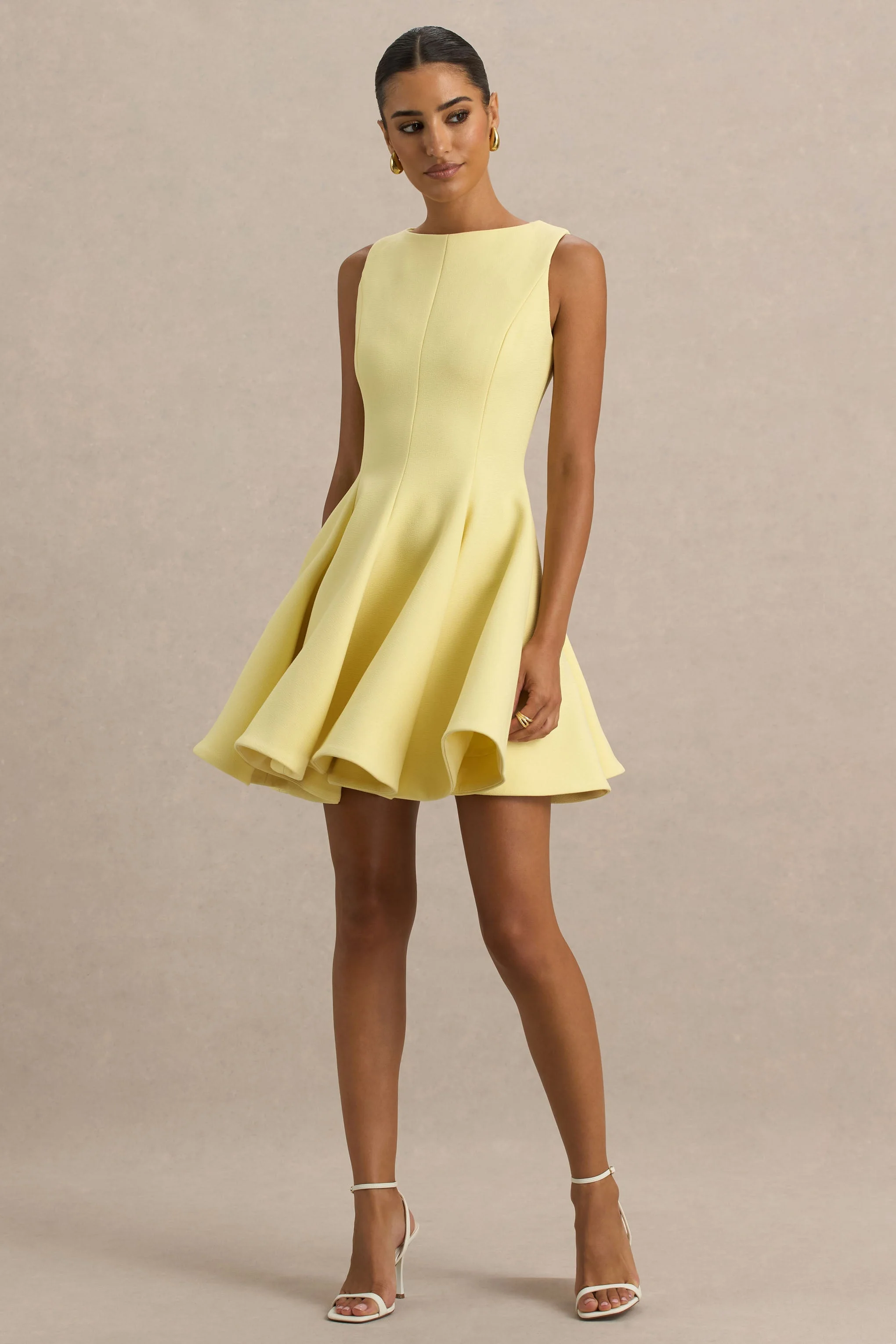 Gabrielle | Lemon Boat-Neck Skater Mini Dress - Image 4