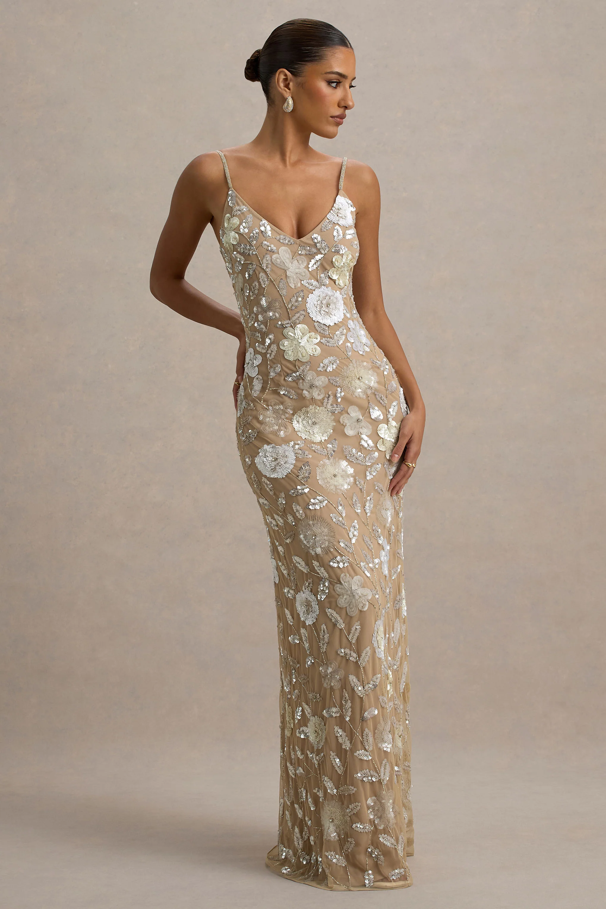 Gemini | Floral Sequin Embellished Strappy Maxi Dress