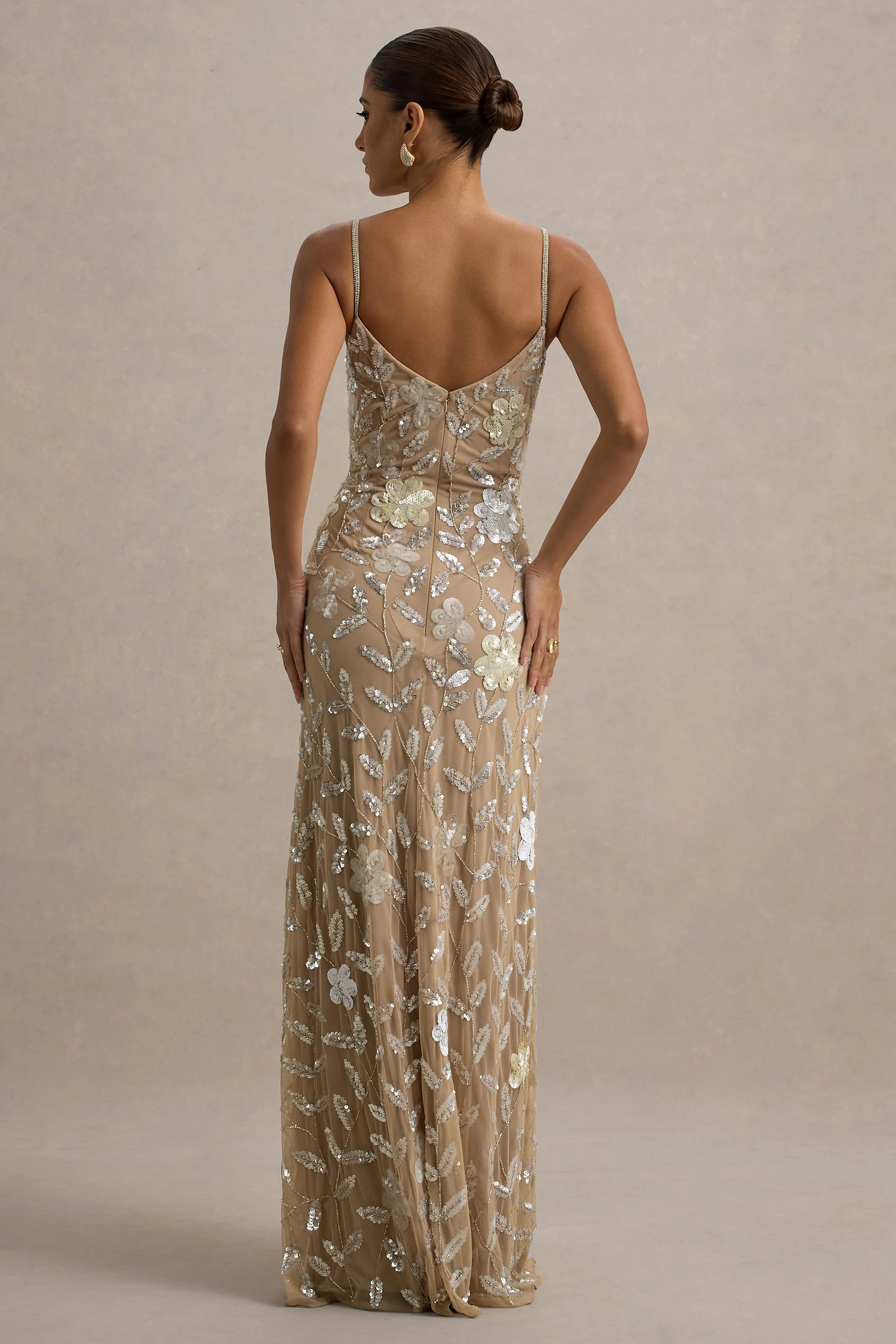 Gemini | Floral Sequin Embellished Strappy Maxi Dress - Image 2