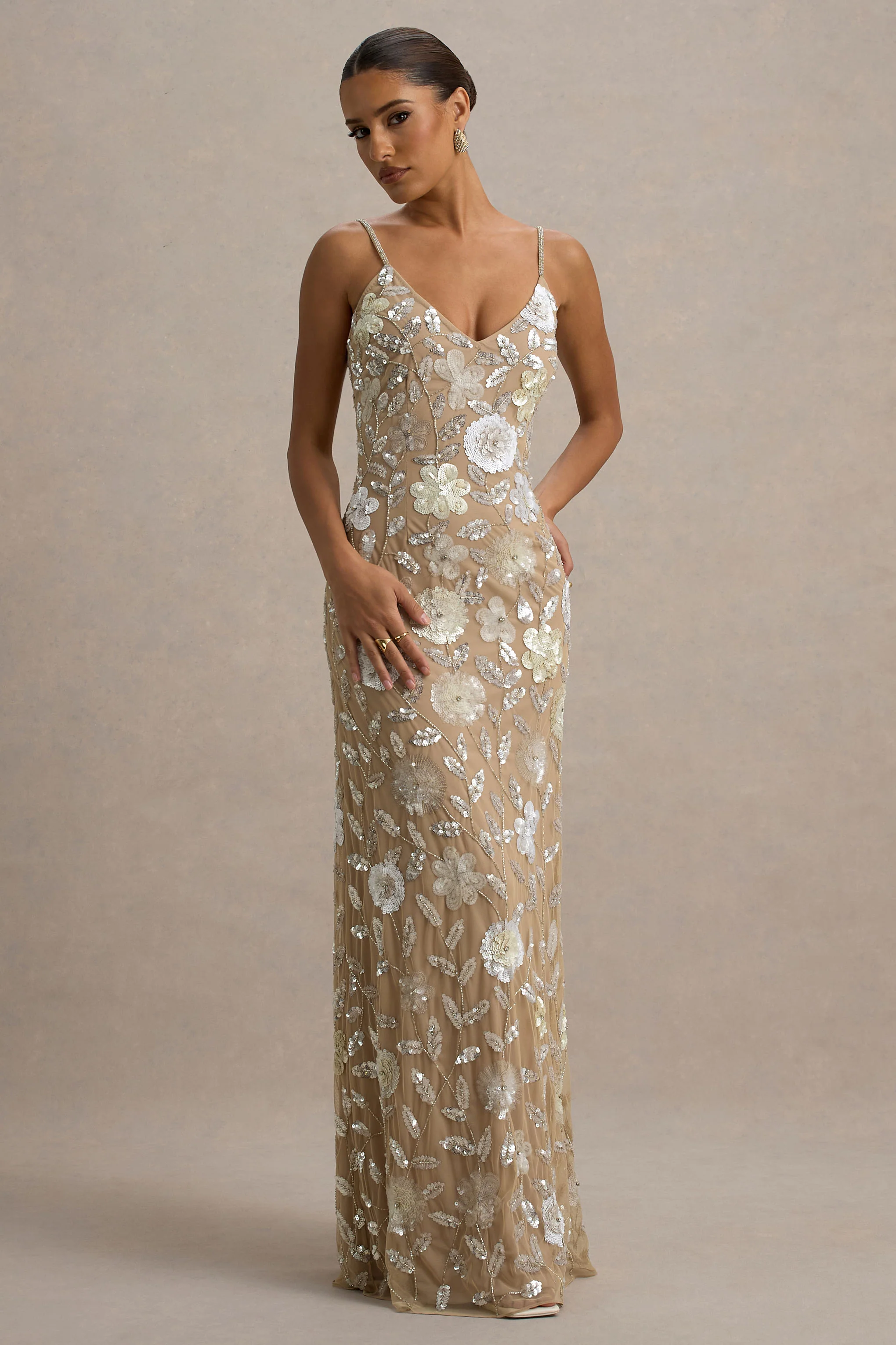 Gemini | Floral Sequin Embellished Strappy Maxi Dress - Image 5