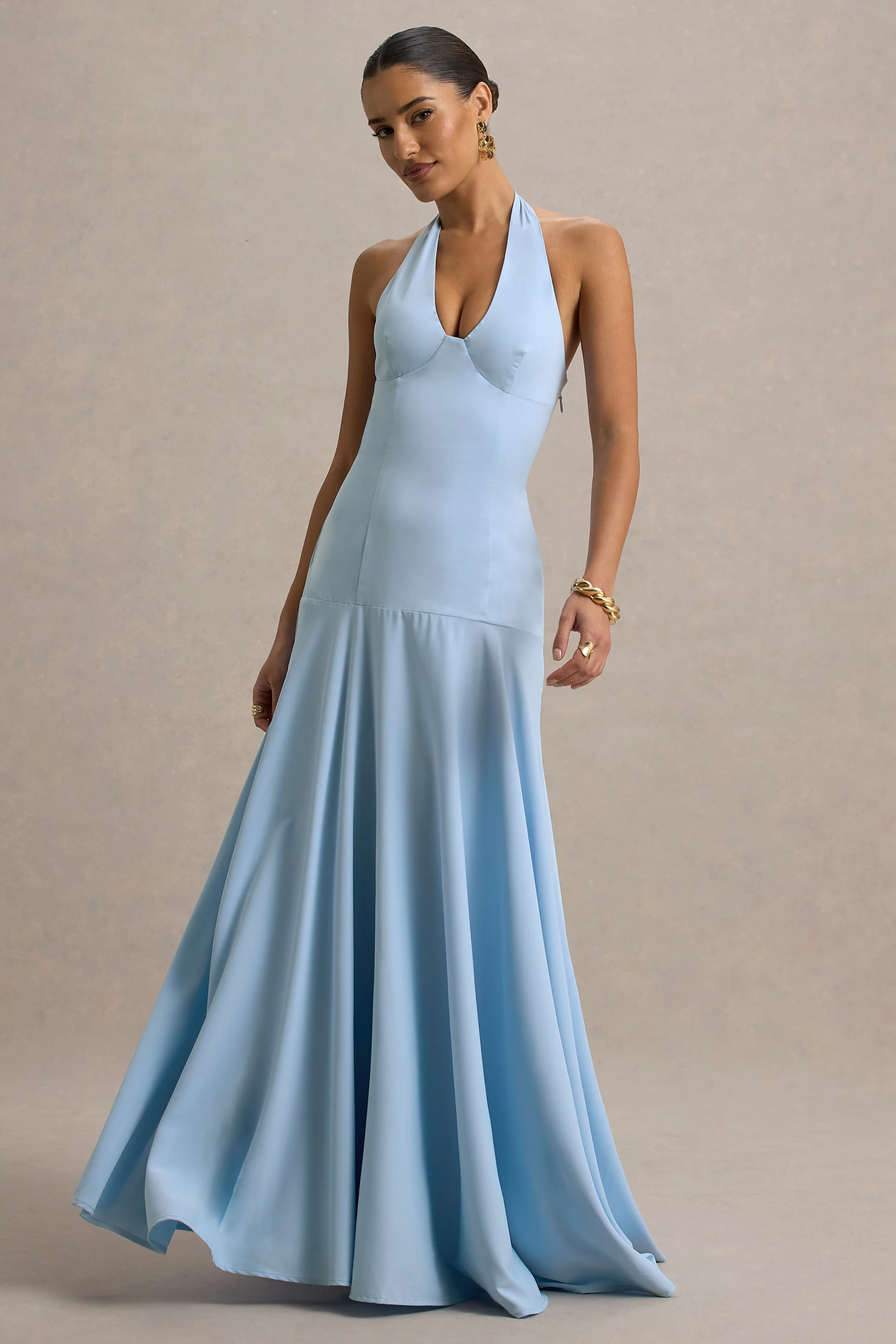 Ginevra | Powder Blue Halter-Neck Slip Maxi Dress - Image 4