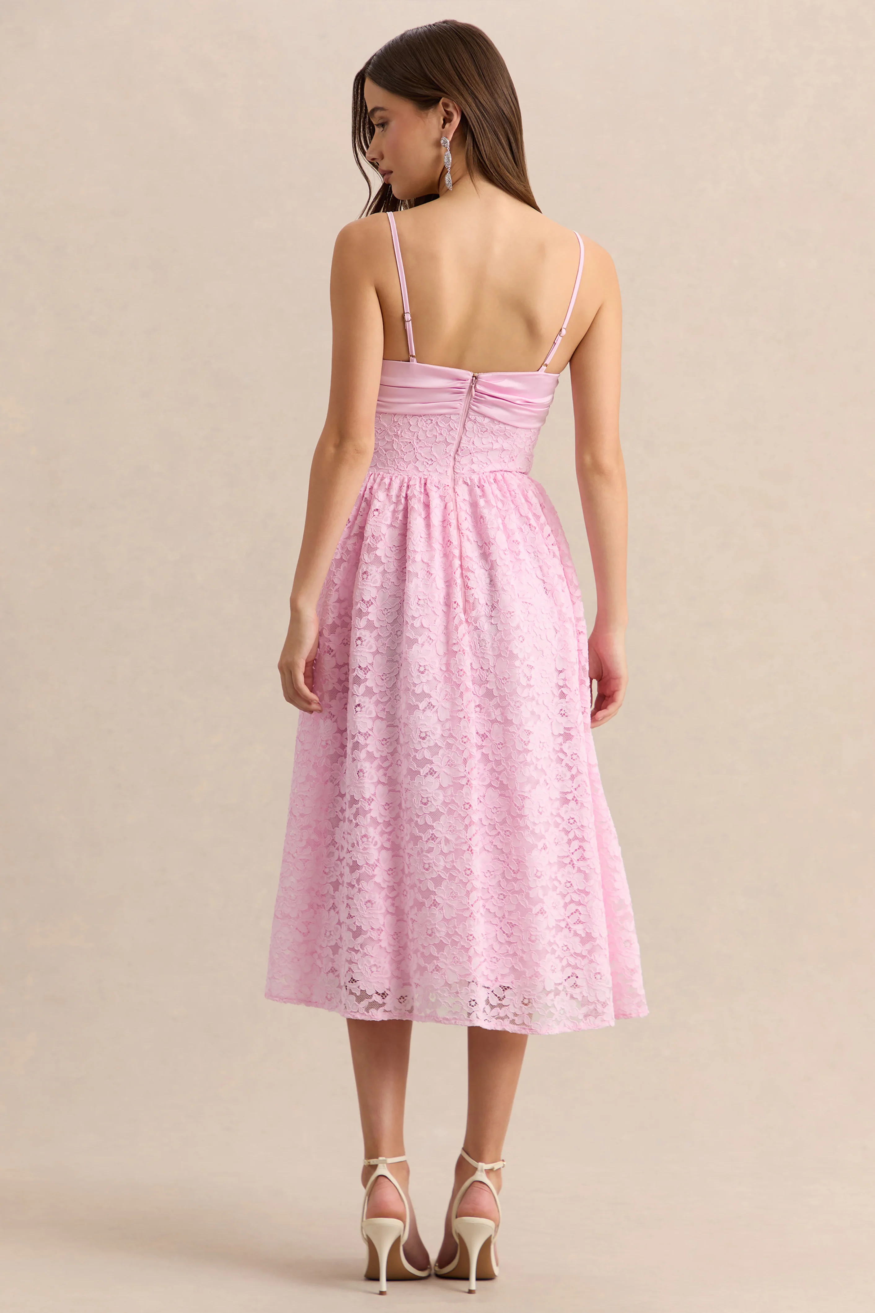 Gloriana | Pink Lace Sweetheart-Neck Midi Dress - Image 2