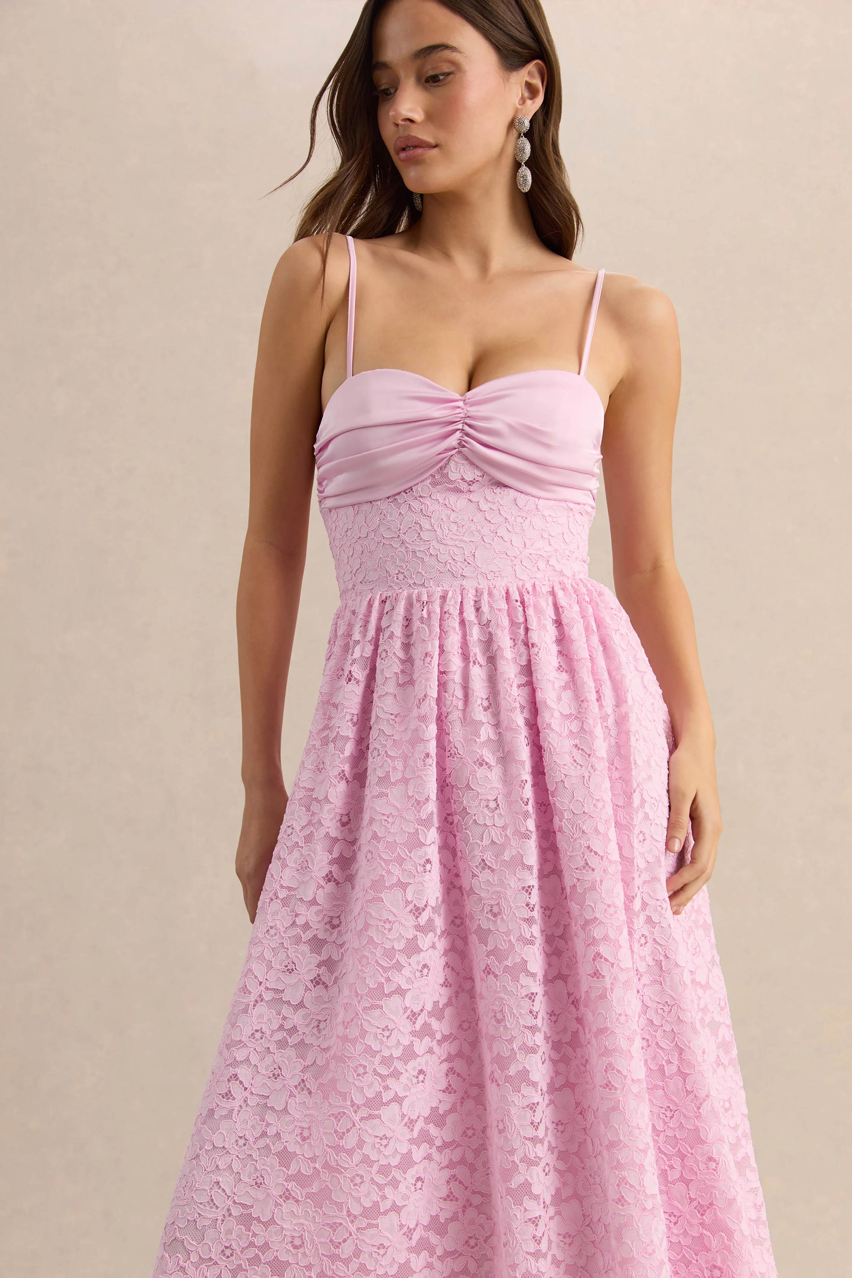Gloriana | Pink Lace Sweetheart-Neck Midi Dress - Image 3