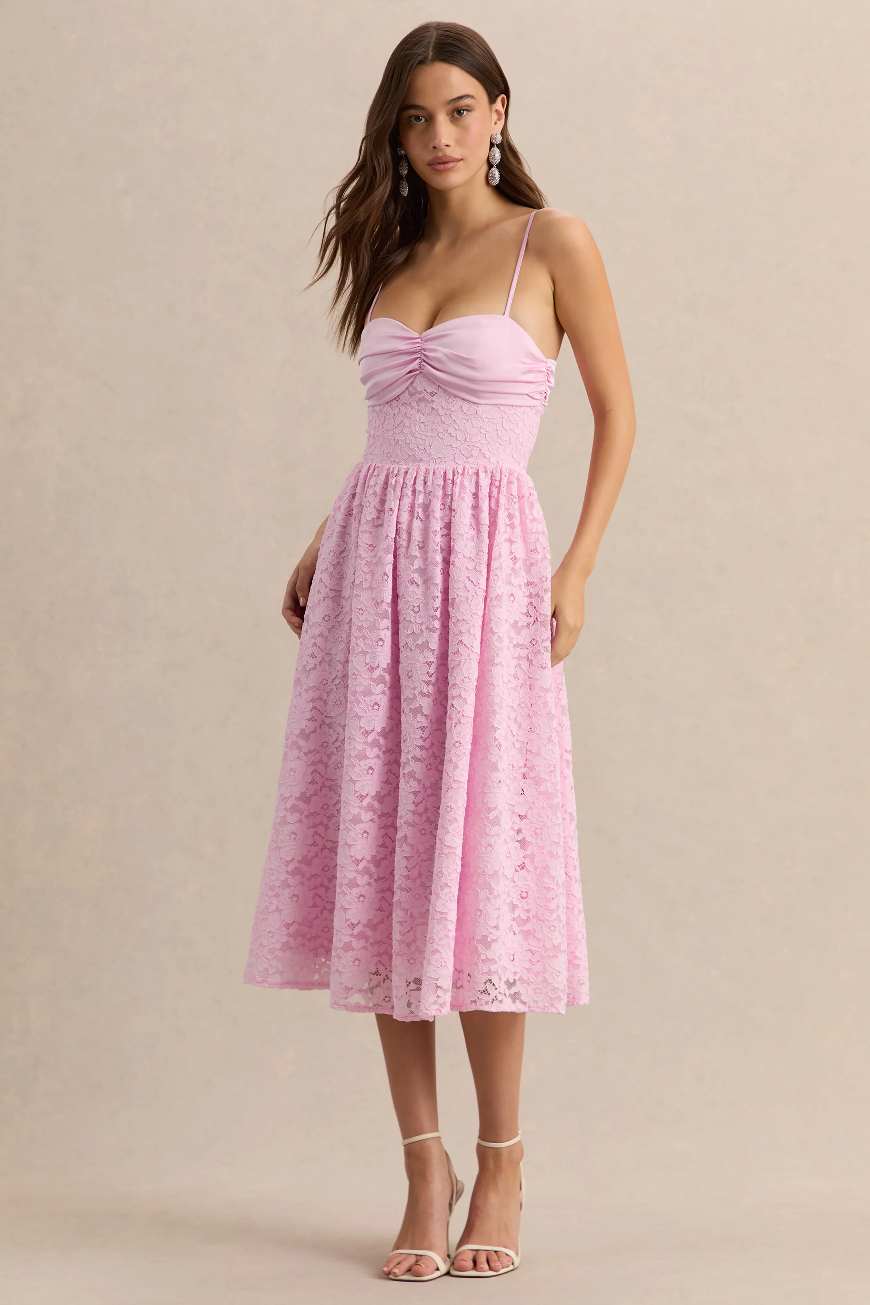 Gloriana | Pink Lace Sweetheart-Neck Midi Dress - Image 4